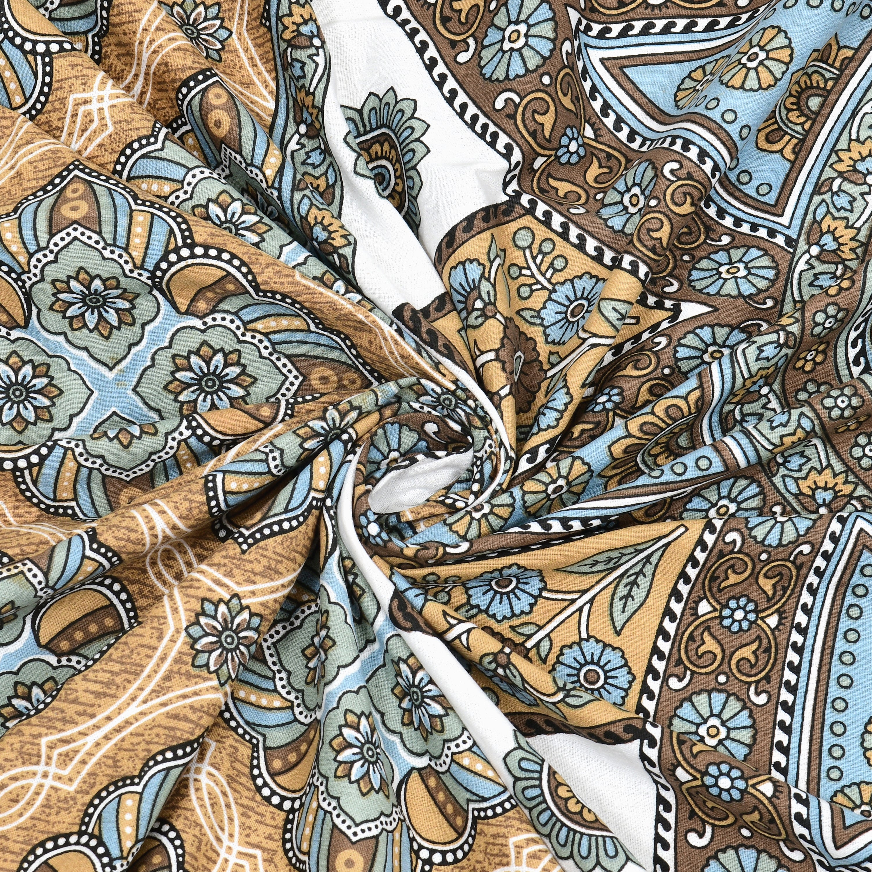 Mandala Art Cotton Bedsheet – Sky & Ochre Palace Mosaic