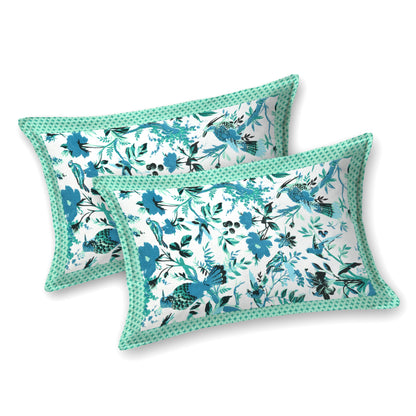 Blue Peacock Cotton Bedsheet – Aqua Green Border