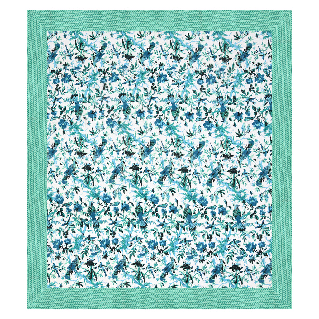 Blue bird Cotton Bedsheet – Aqua Green Border