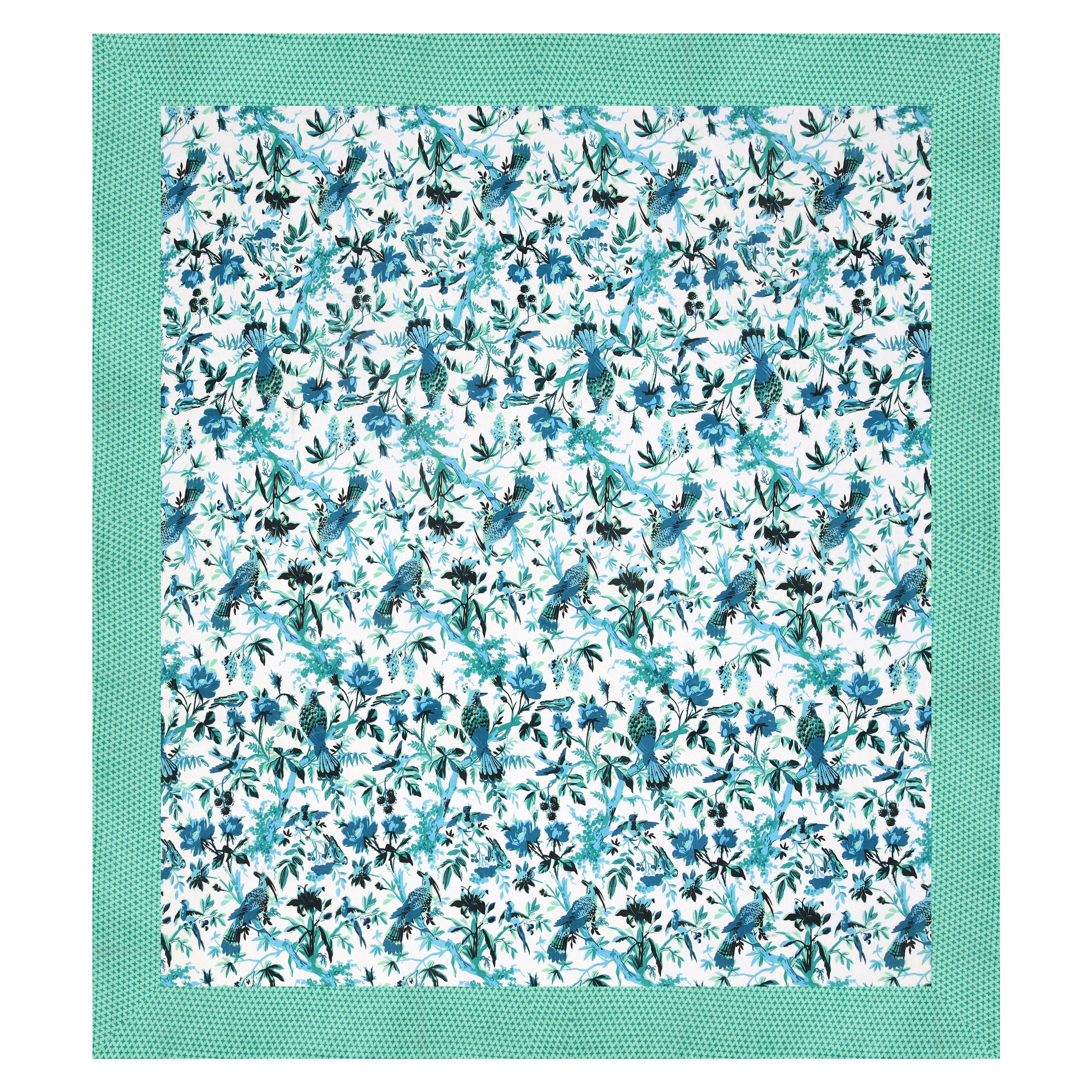 Blue bird Cotton Bedsheet – Aqua Green Border