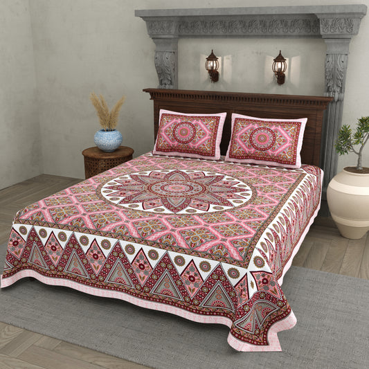 Mandala Art Cotton Bedsheet – Rose & Maroon Palace Charm