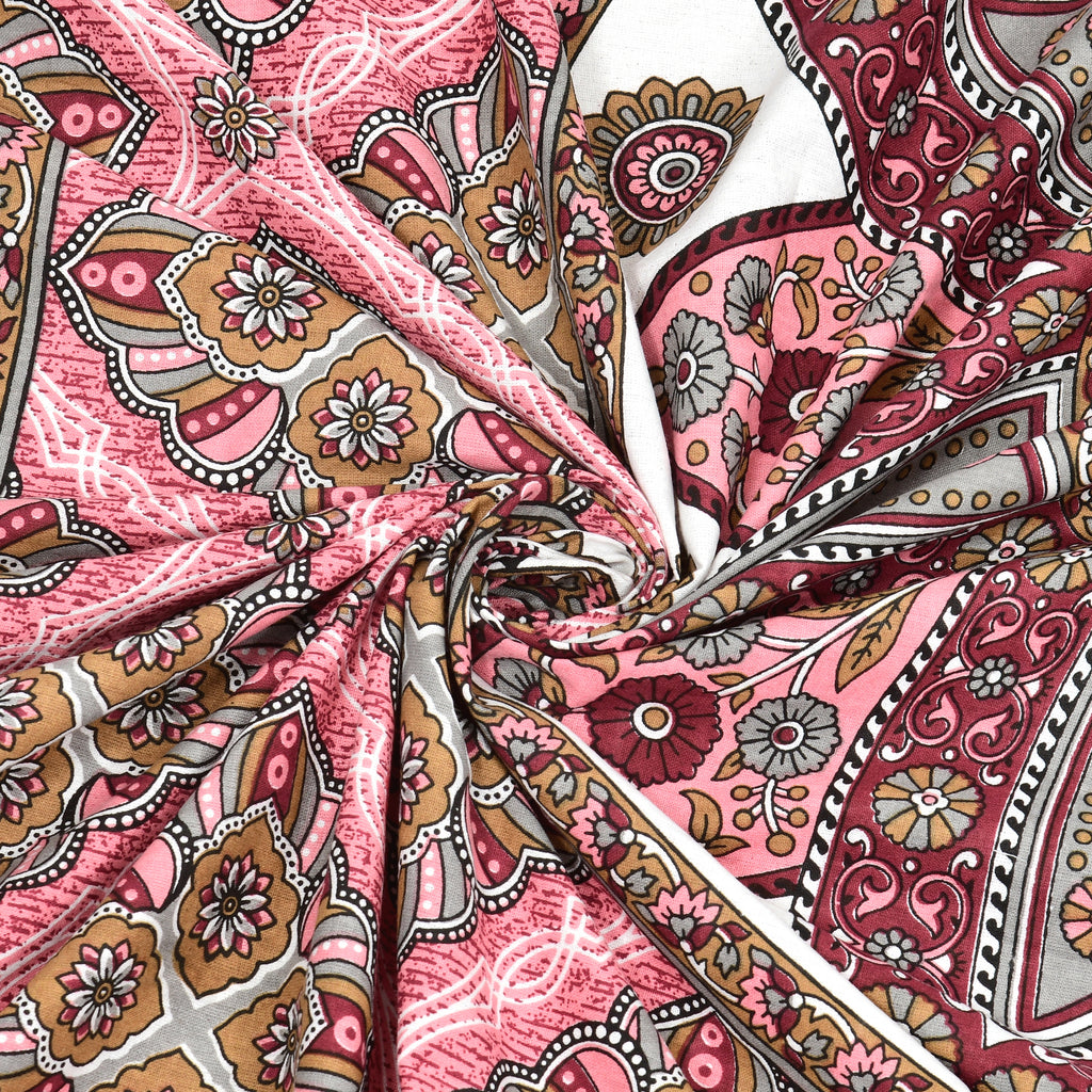 Mandala Art Cotton Bedsheet – Rose & Maroon Palace Charm