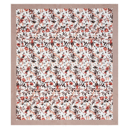 Red Floral Peacock Cotton Bedsheet – Beige Polka Border