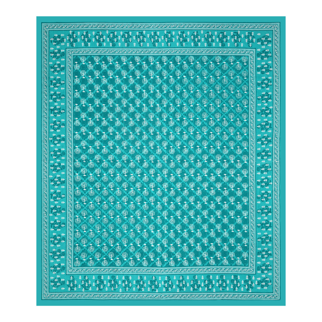 Jaipuri Floral Buti Cotton Bedsheet – Teal Lagoon Charm