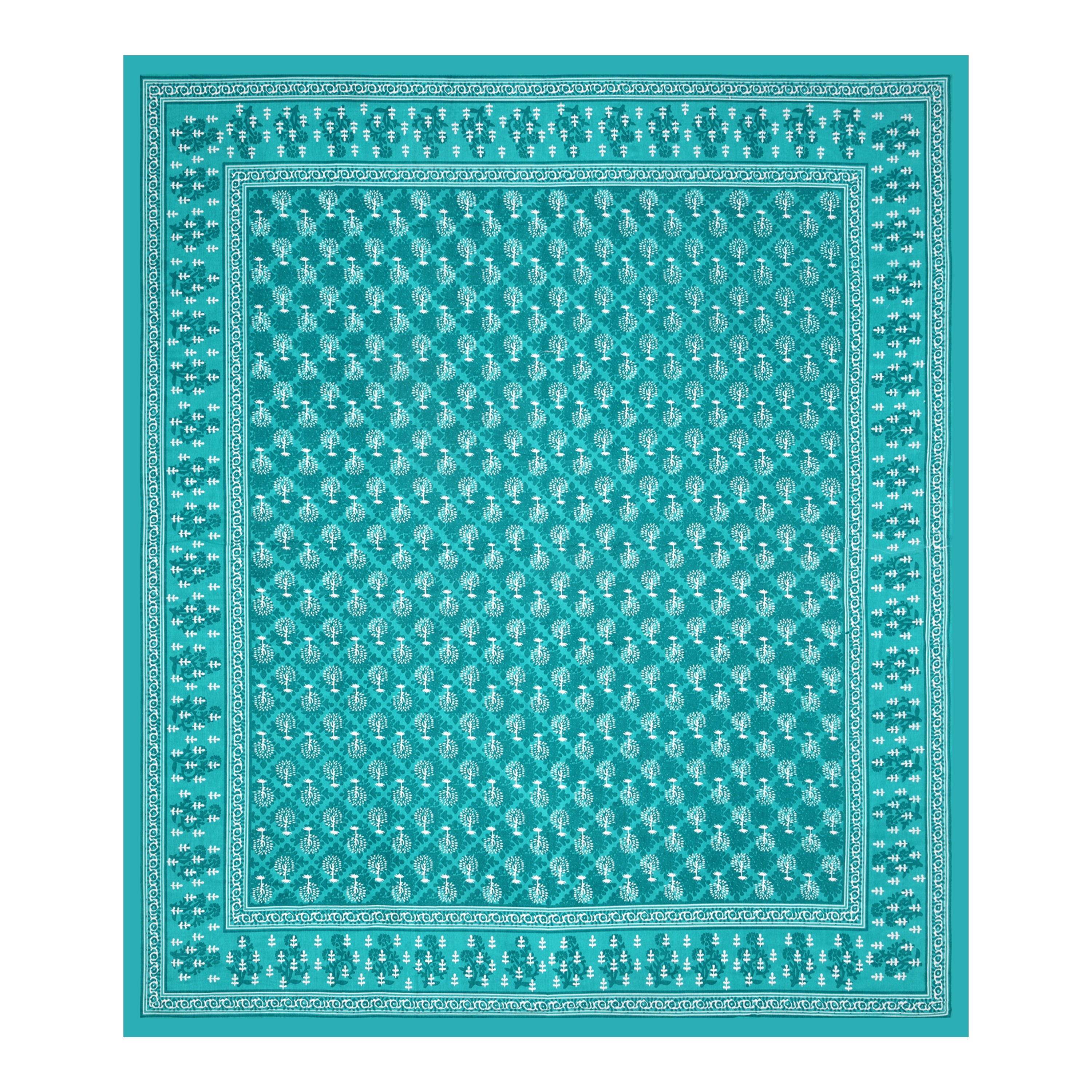 Jaipuri Floral Buti Cotton Bedsheet – Teal Lagoon Charm