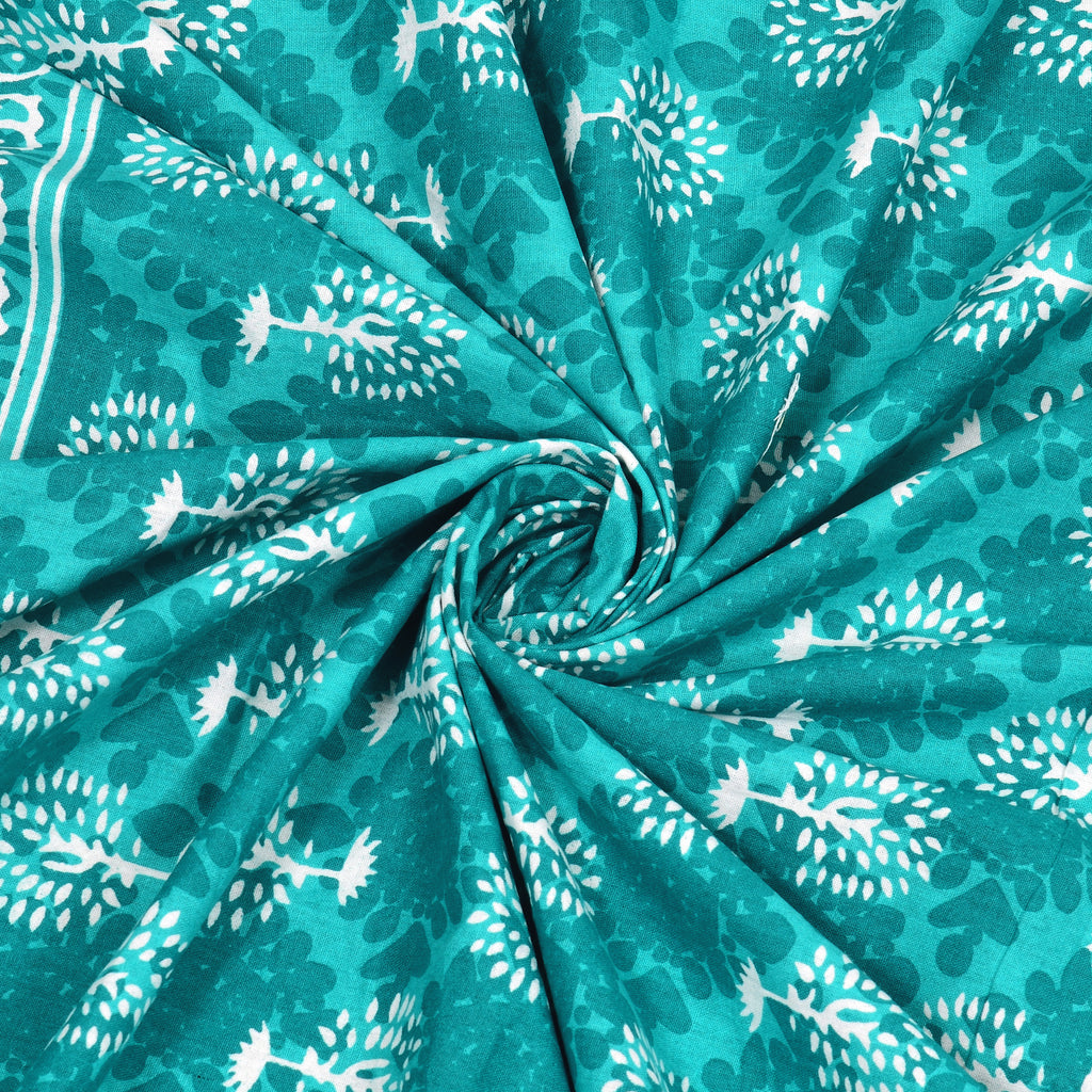 Jaipuri Floral Buti Cotton Bedsheet – Teal Lagoon Charm