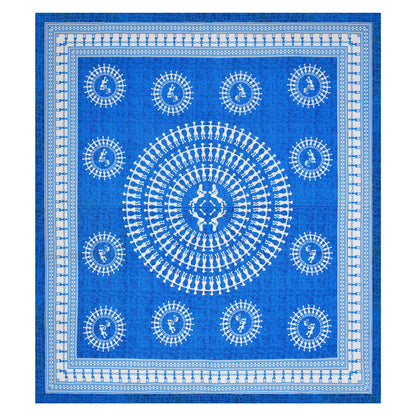 Blue Warli Art Cotton Bedsheet – Tribal Dance Print