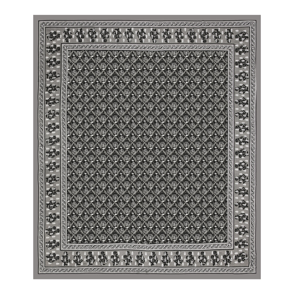 Jaipuri Floral Buti Cotton Bedsheet – Black & Grey Monochrome Elegance
