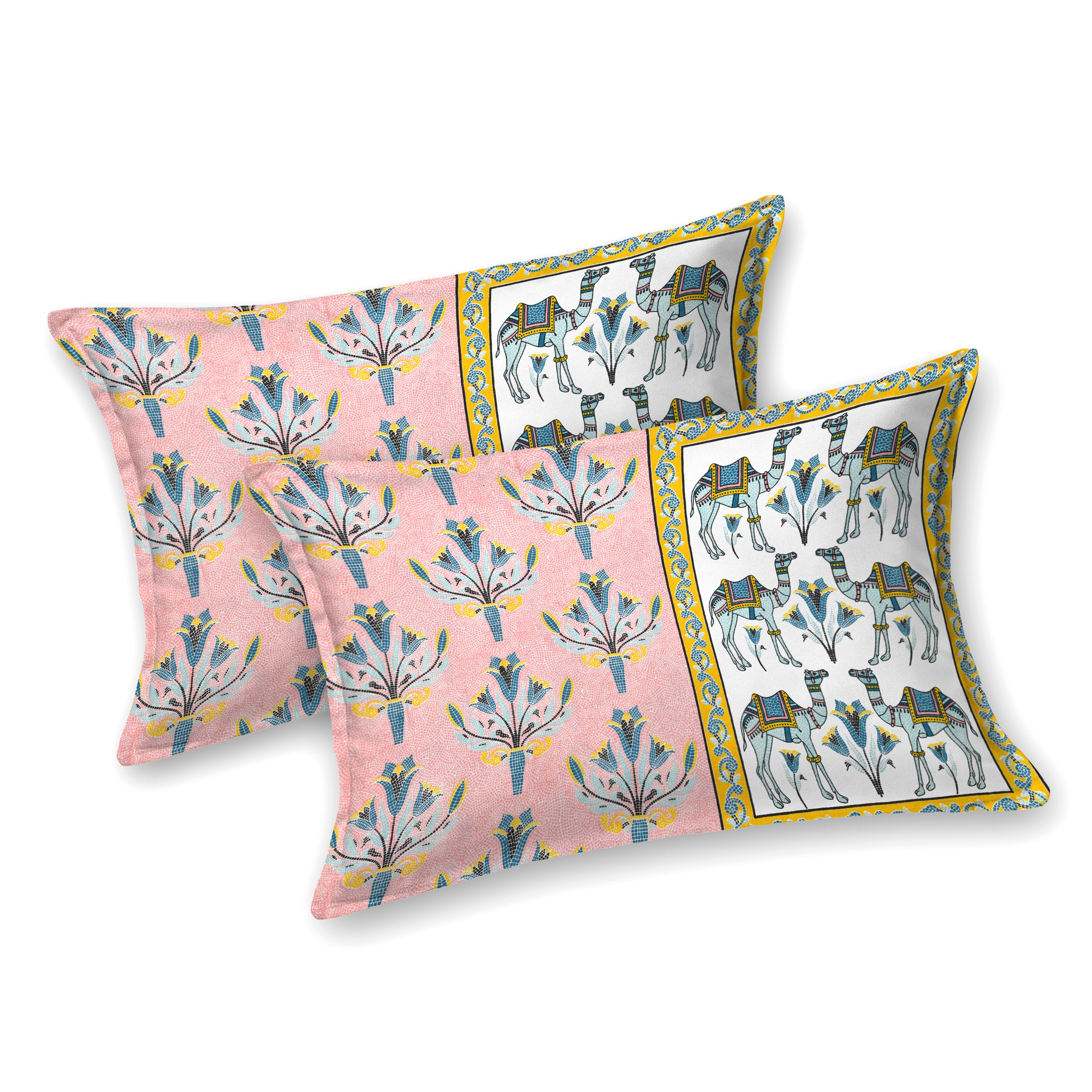 Camel & Floral Print King Size Bedsheet