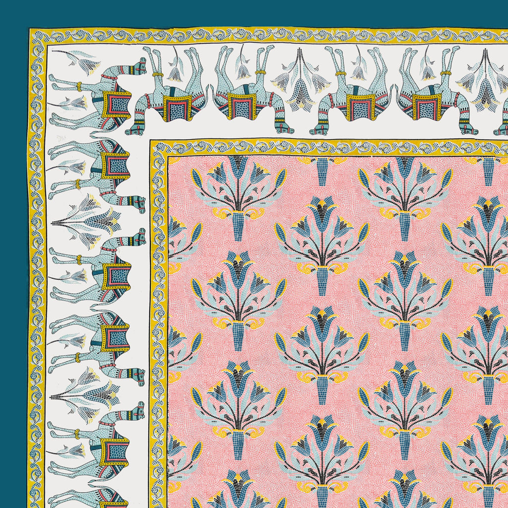 Camel & Floral Print King Size Bedsheet