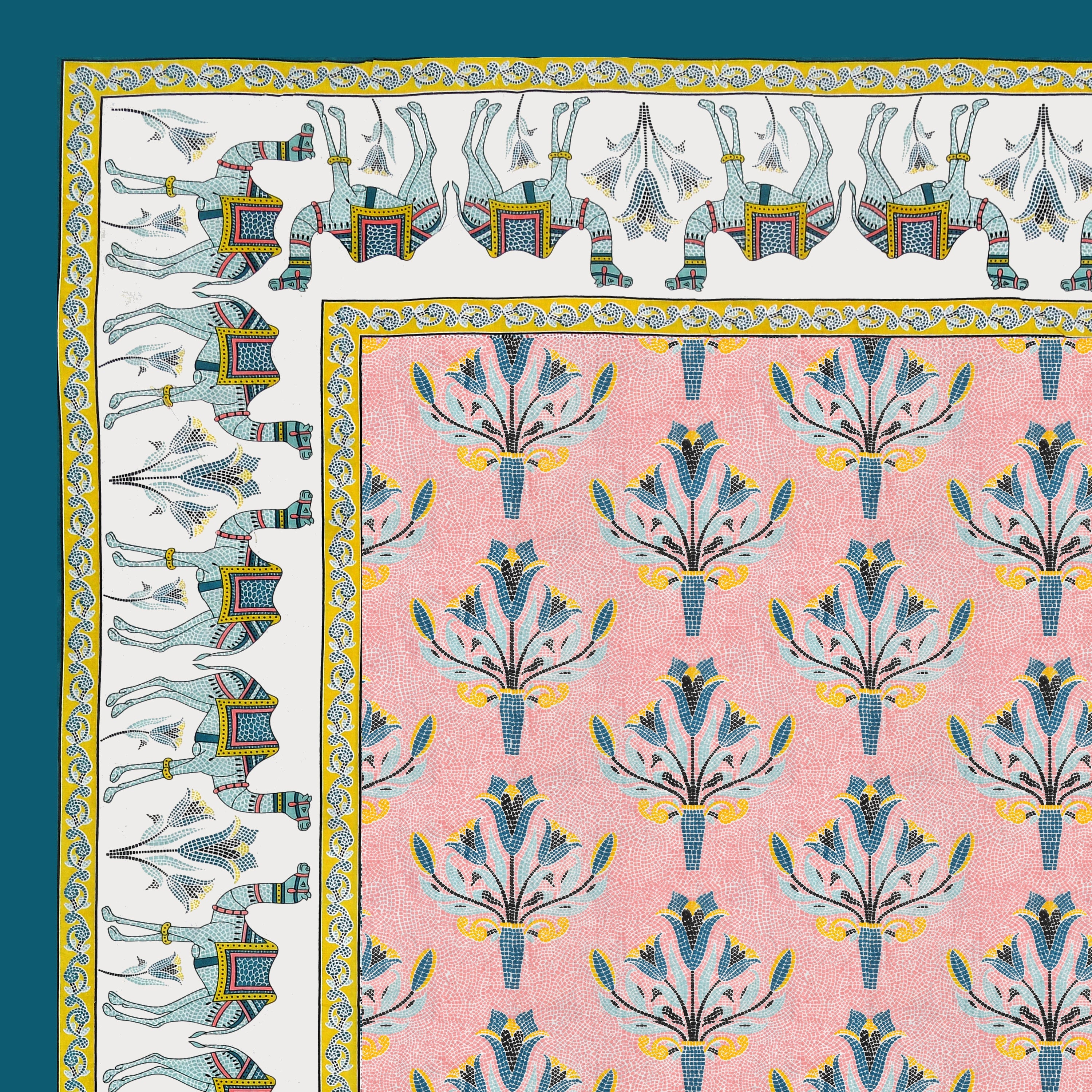 Camel & Floral Print King Size Bedsheet