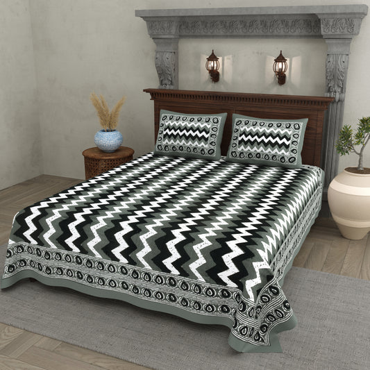 White Black Grey Pattern Print – Cotton Bedsheet Set