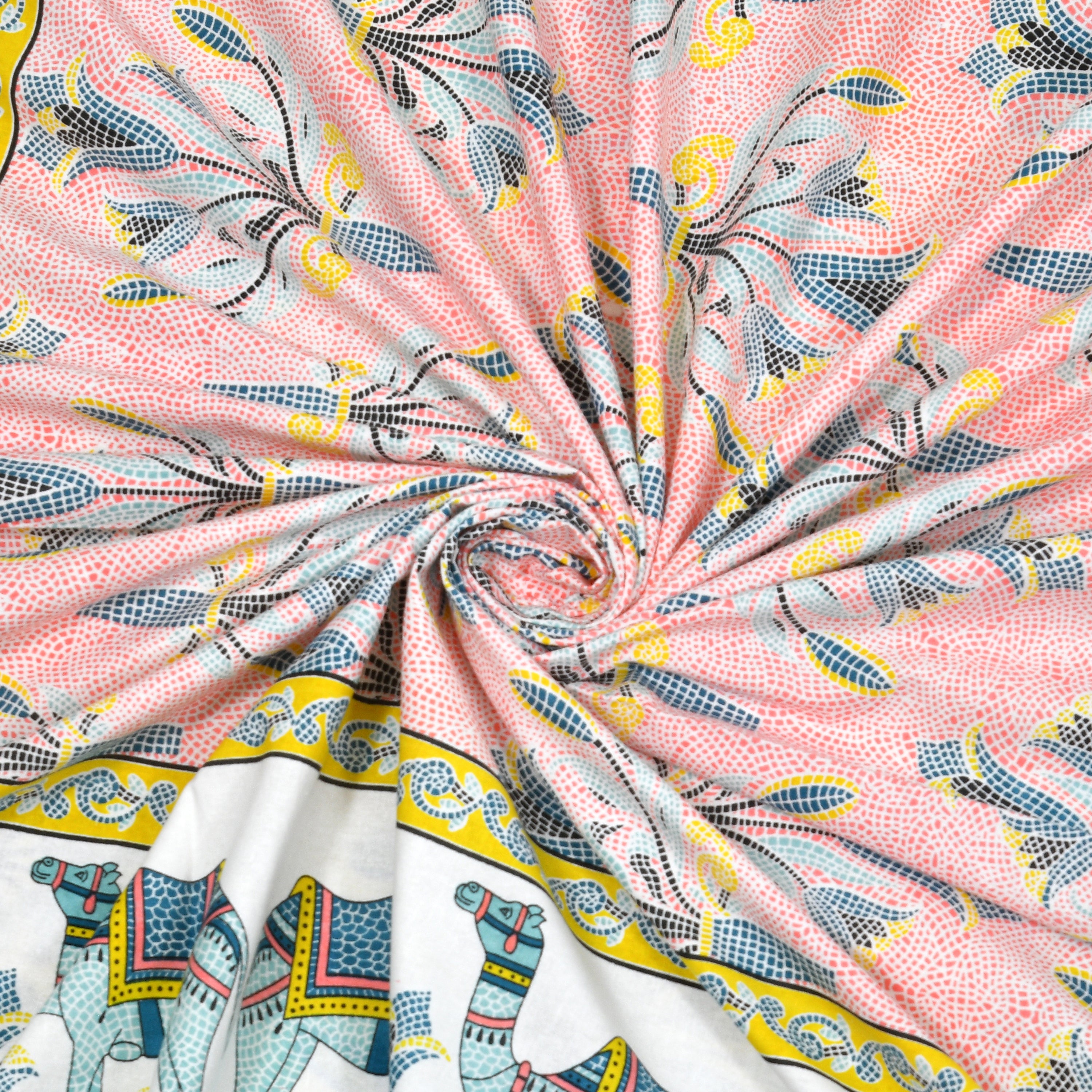 Camel & Floral Print King Size Bedsheet