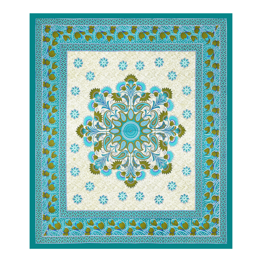 Royal Bloom Cotton Bedsheet – Turquoise Green