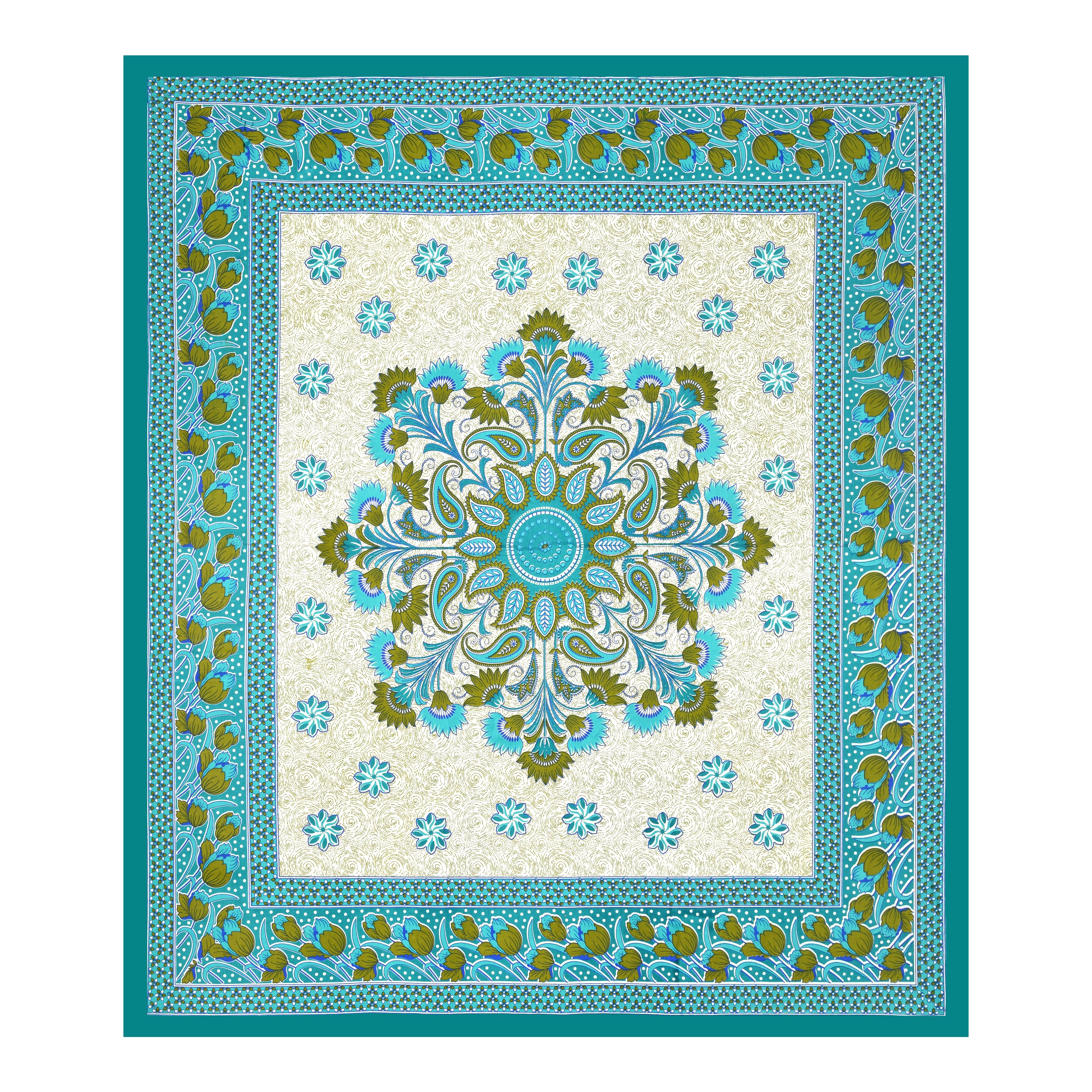 Royal Bloom Cotton Bedsheet – Turquoise Green