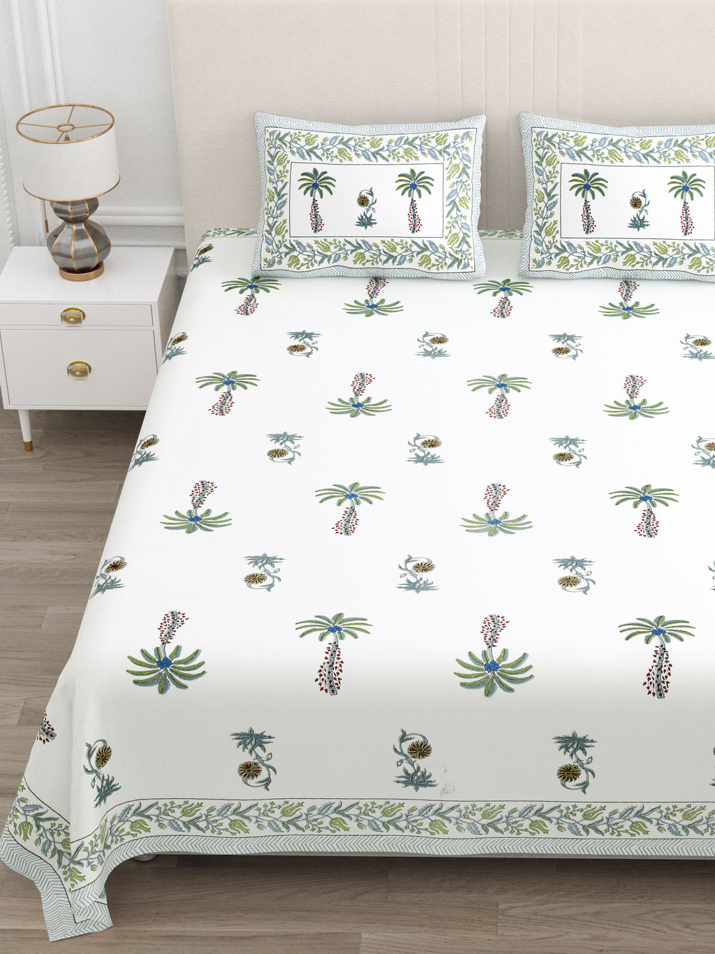 Palm Paradise King Size Bedsheet – Blue Green