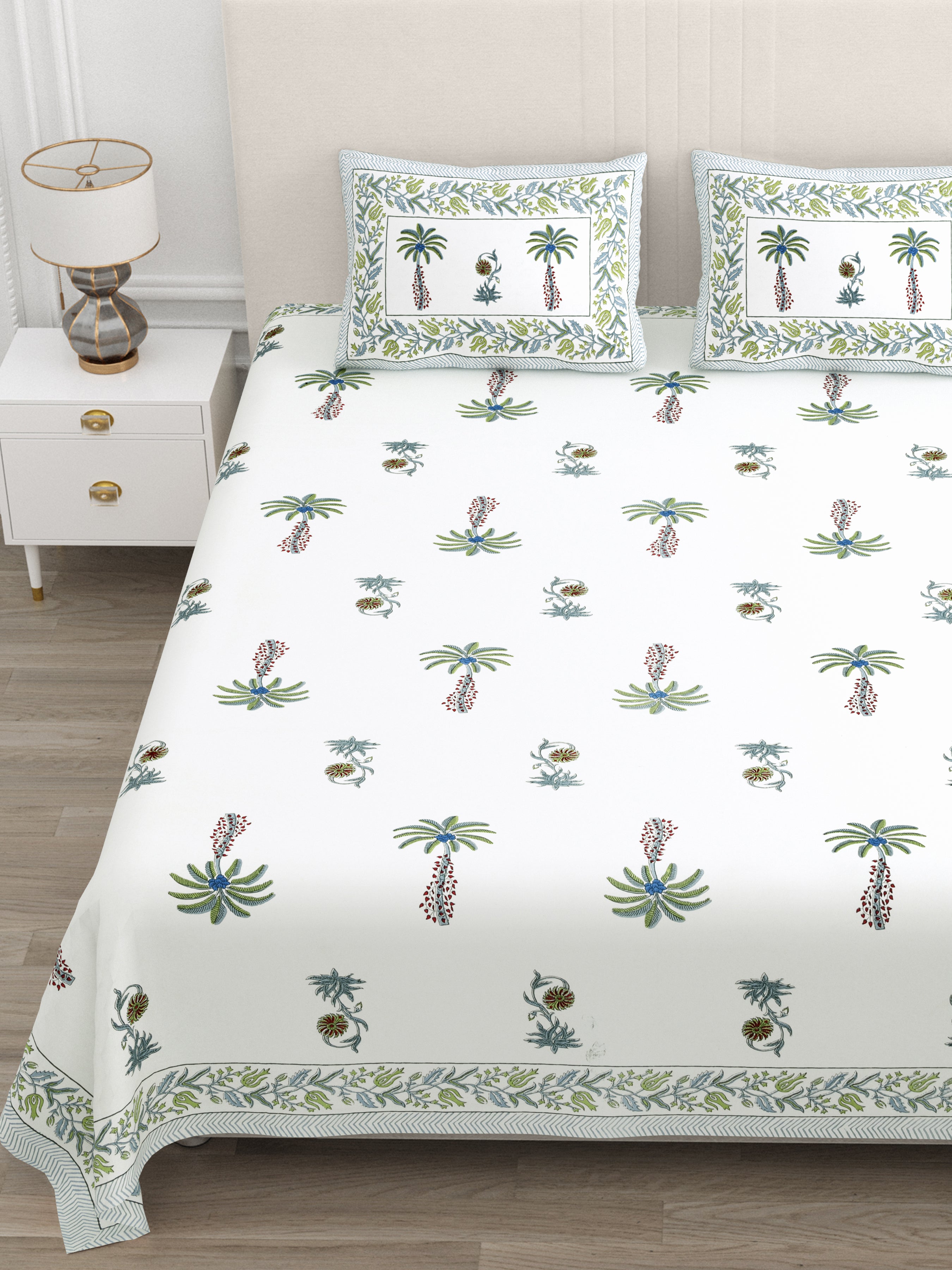 Palm Paradise King Size Bedsheet – Blue Green
