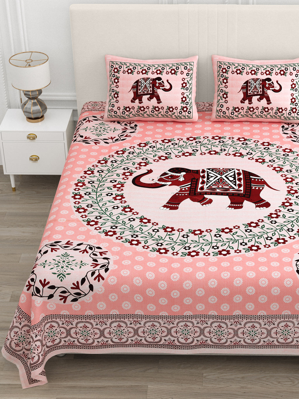 Pink Elephant Charm Cotton Bedsheet