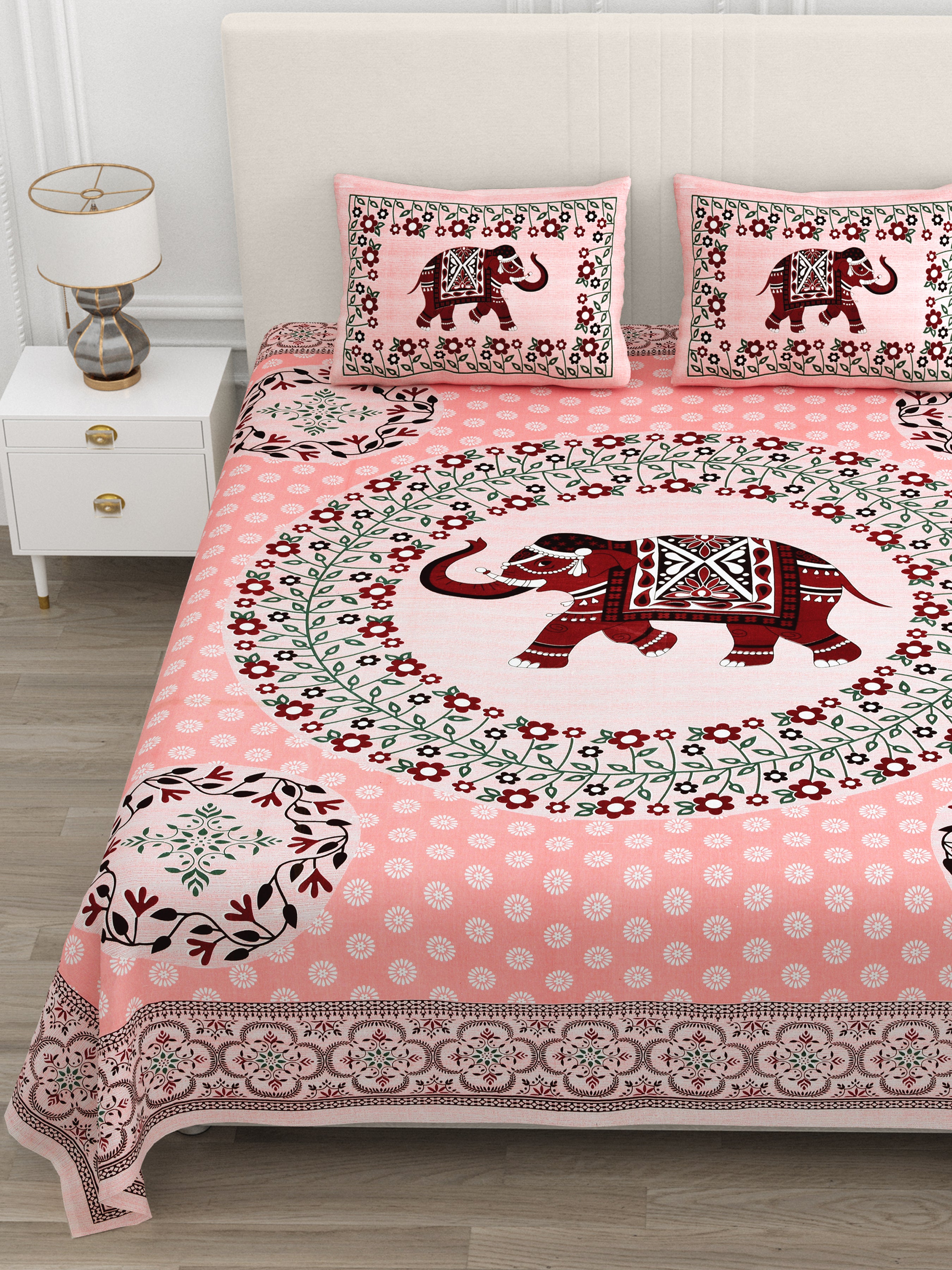 Pink Elephant Charm Cotton Bedsheet