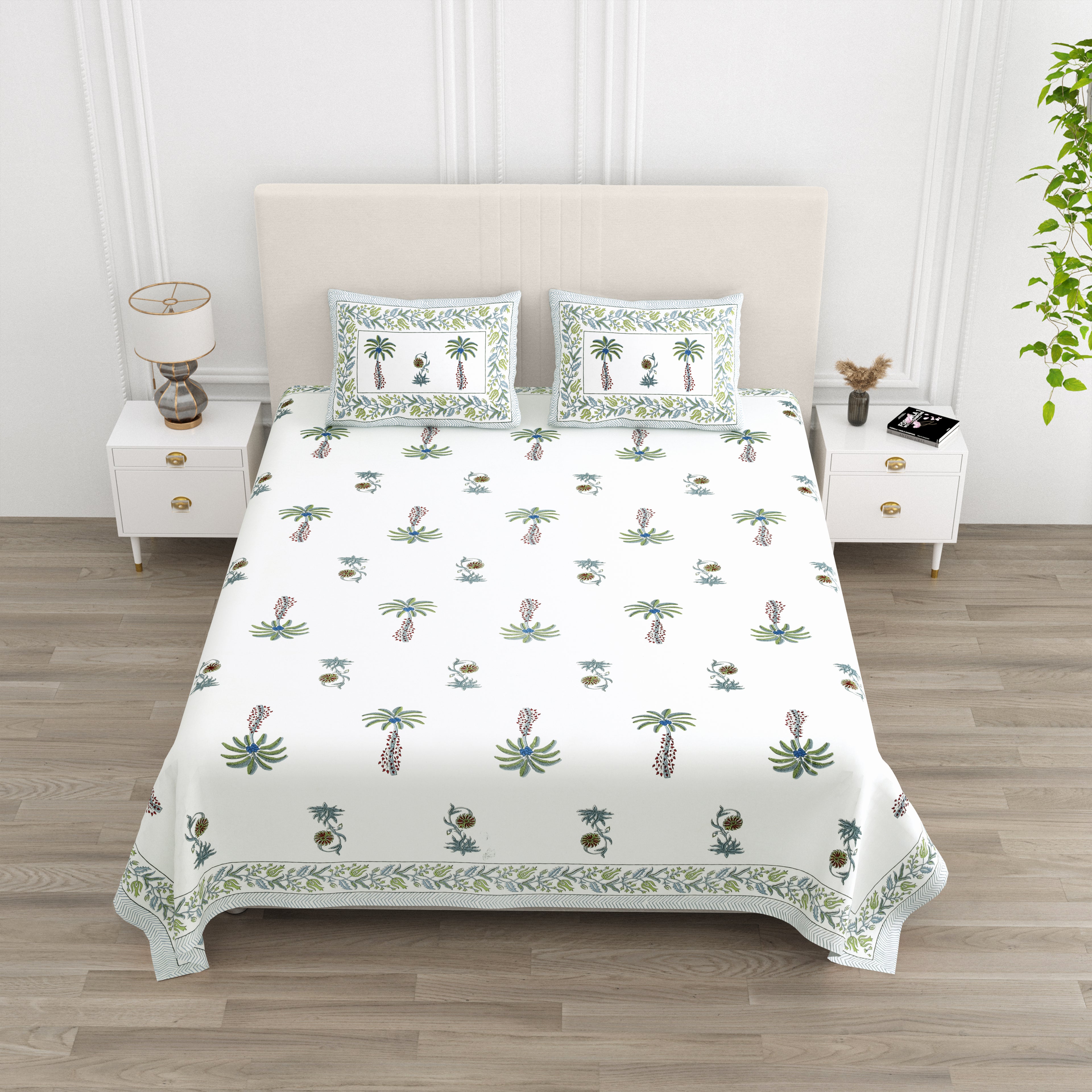Palm Paradise King Size Bedsheet – Blue Green