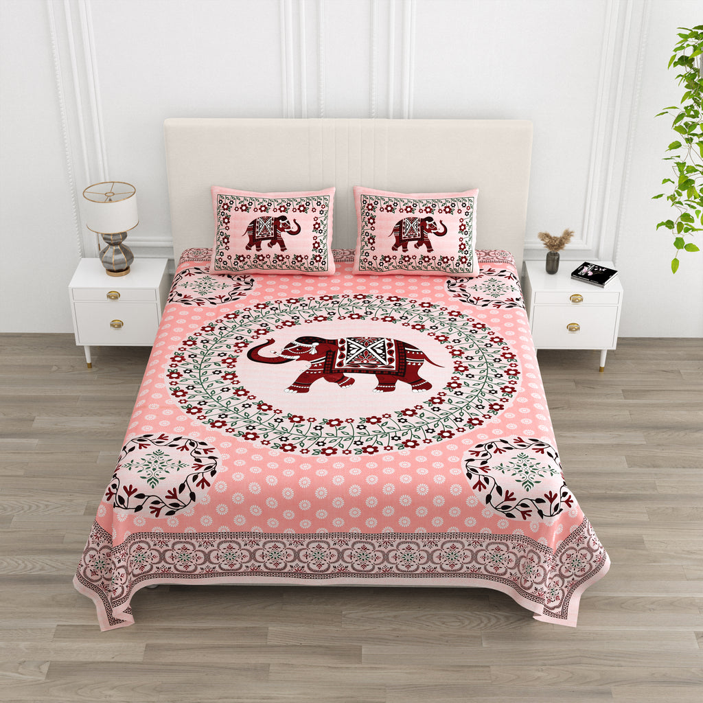 Pink Elephant Charm Cotton Bedsheet