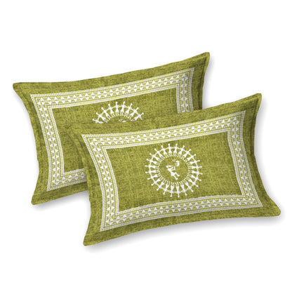 Green Warli Cotton Bedsheet – Tribal Dance Folk Art