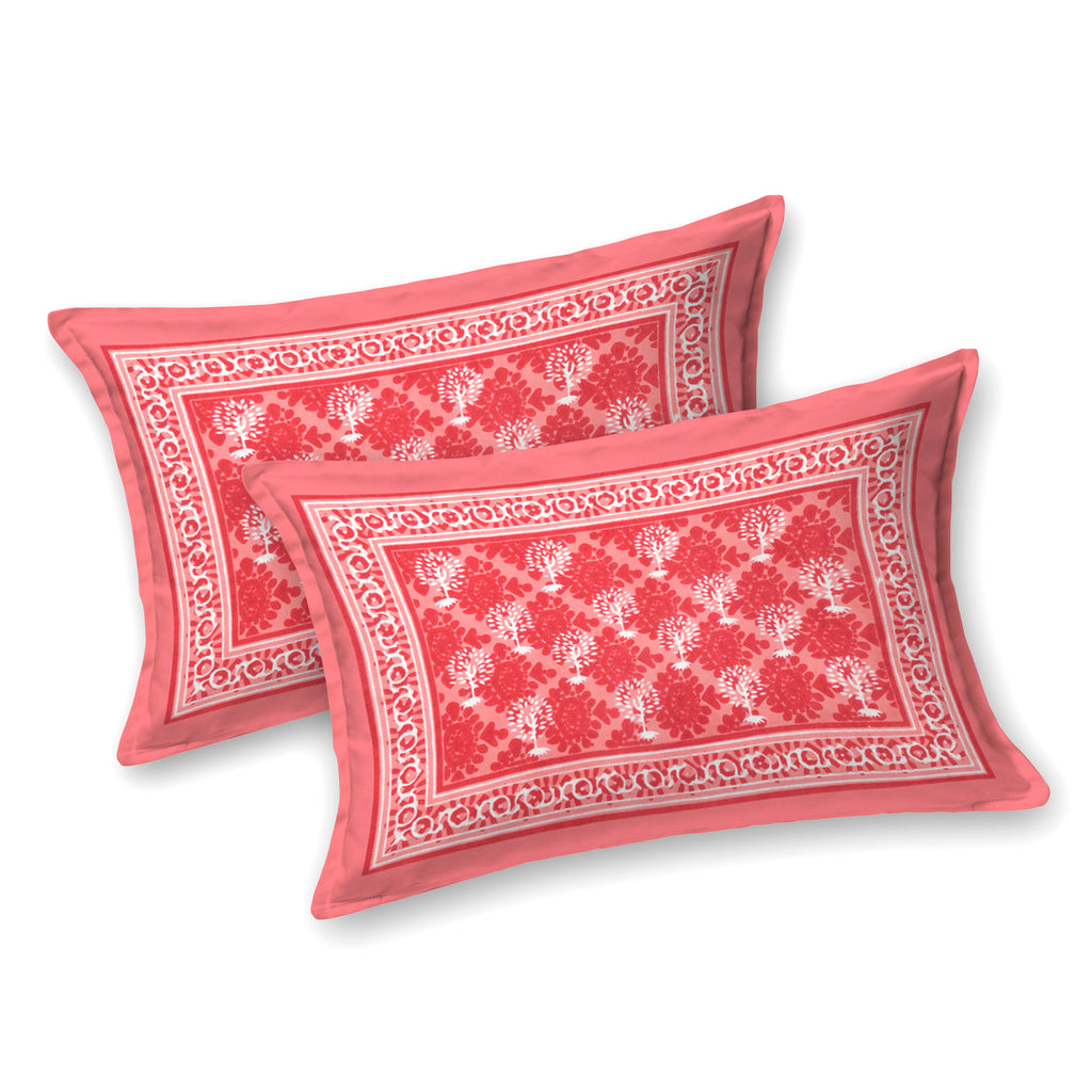 Jaipuri Floral Buti Cotton Bedsheet – Coral Red Blossom