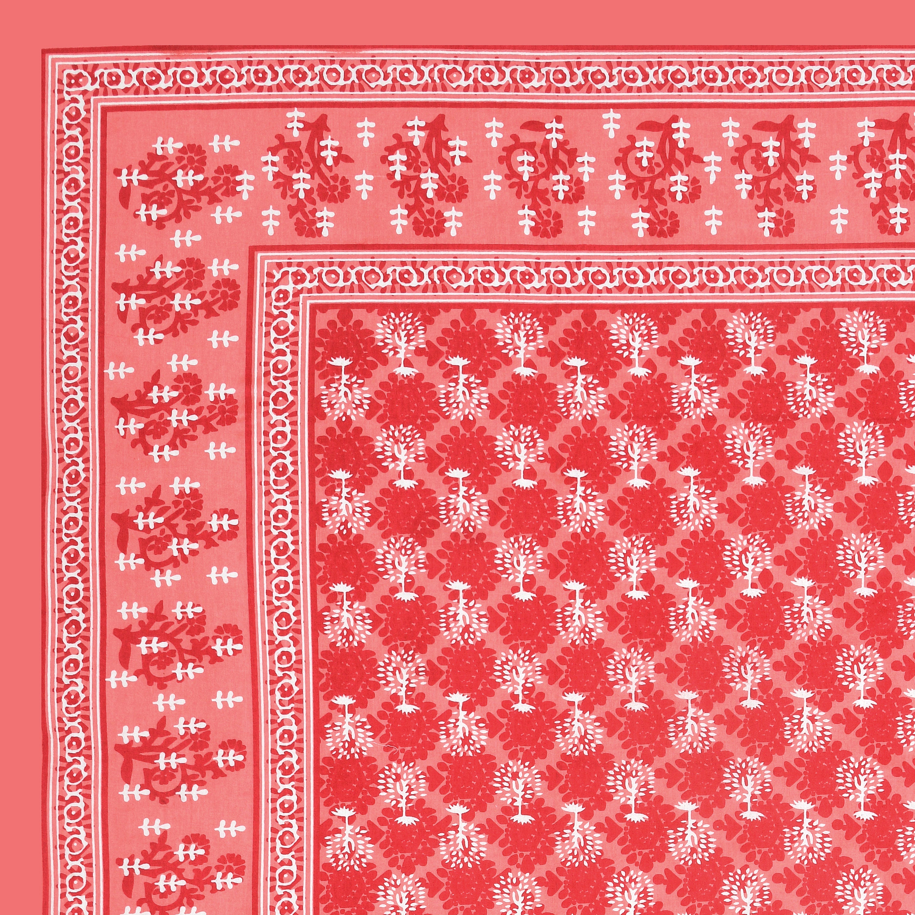 Jaipuri Floral Buti Cotton Bedsheet – Coral Red Blossom