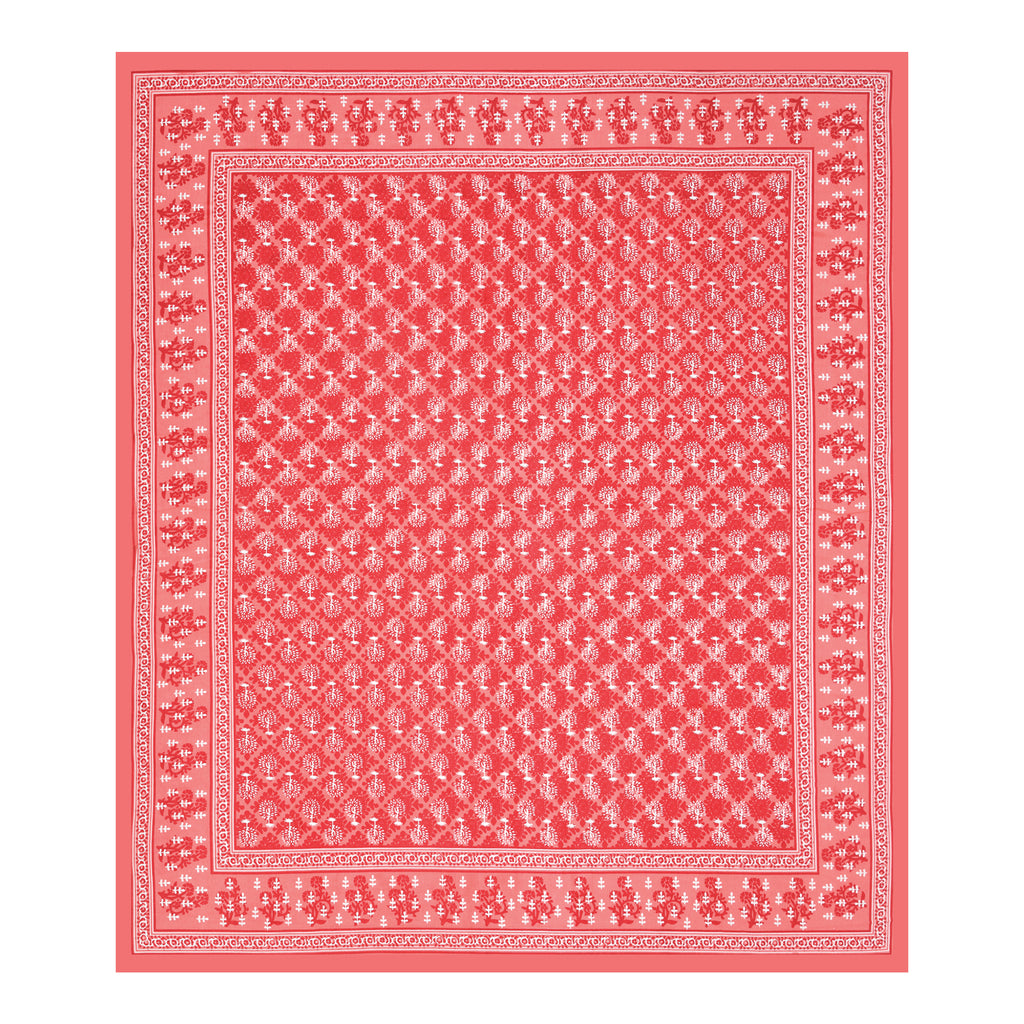 Jaipuri Floral Buti Cotton Bedsheet – Coral Red Blossom