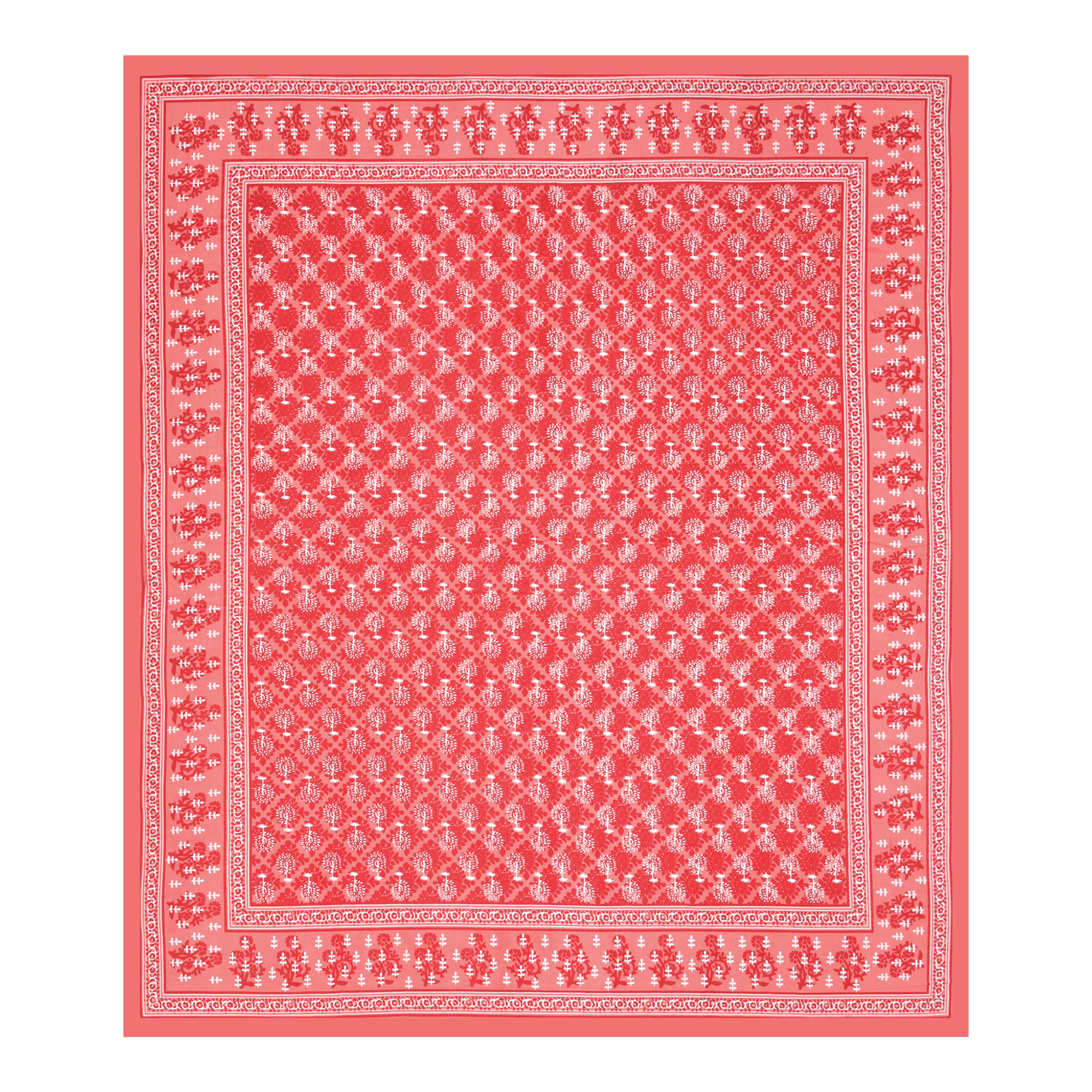Jaipuri Floral Buti Cotton Bedsheet – Coral Red Blossom
