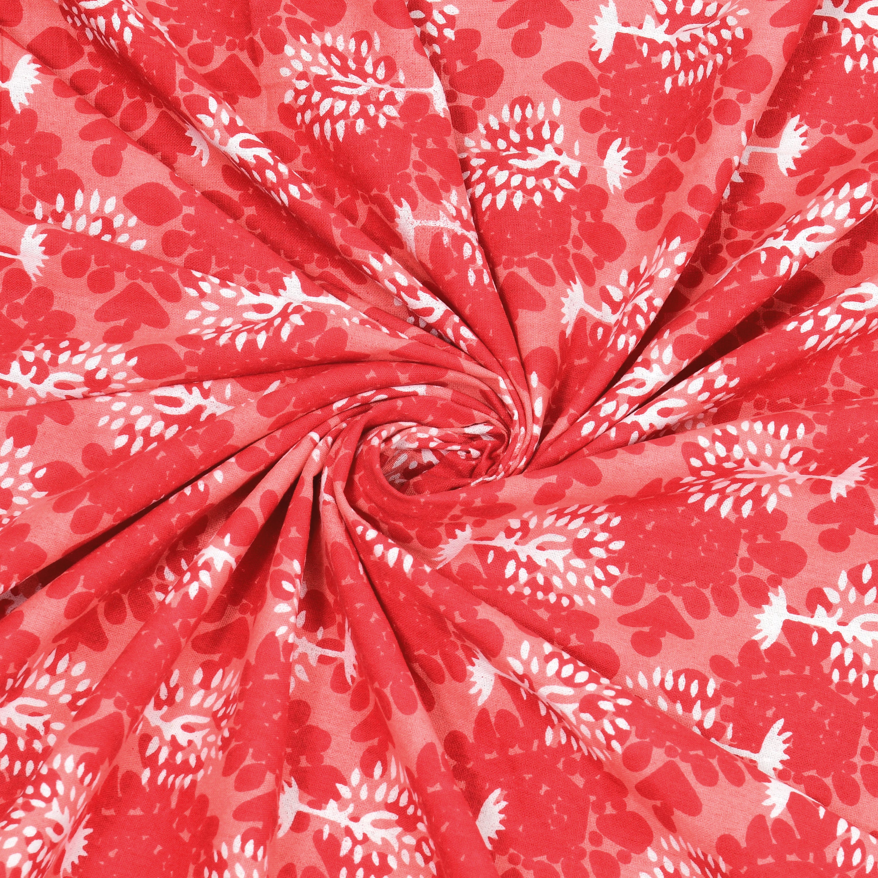 Jaipuri Floral Buti Cotton Bedsheet – Coral Red Blossom