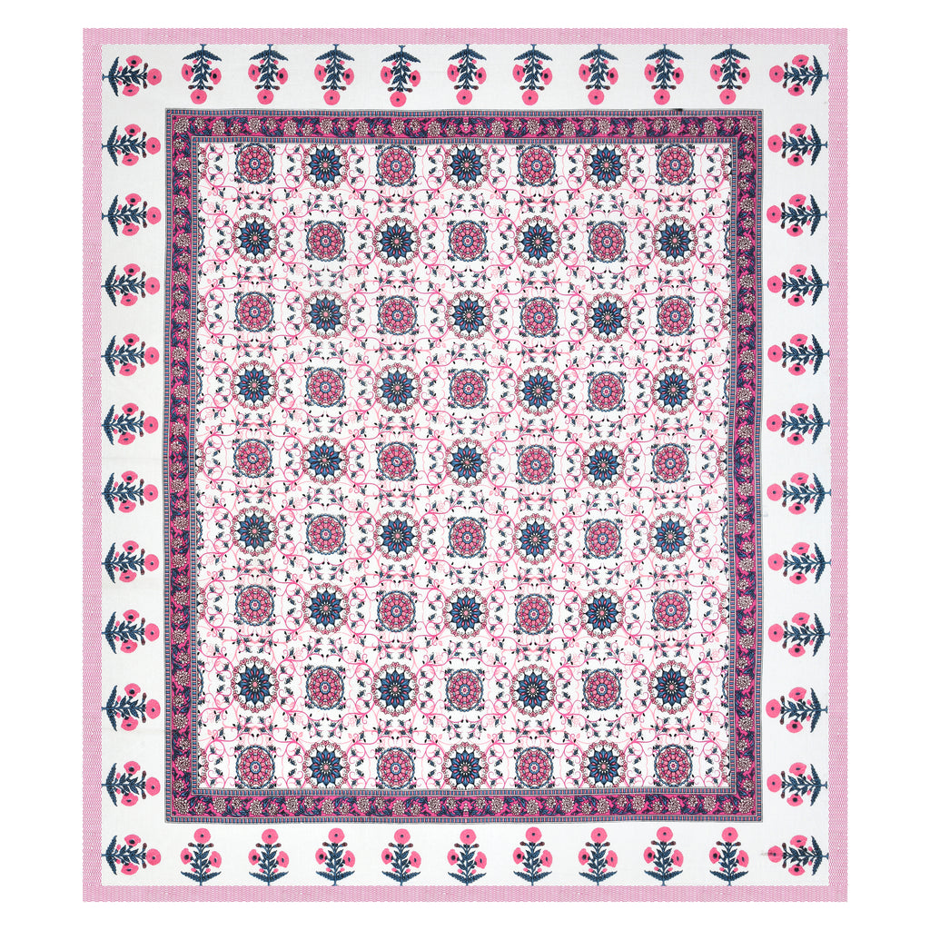 Bright Pink Floral Mandala Print bedsheet