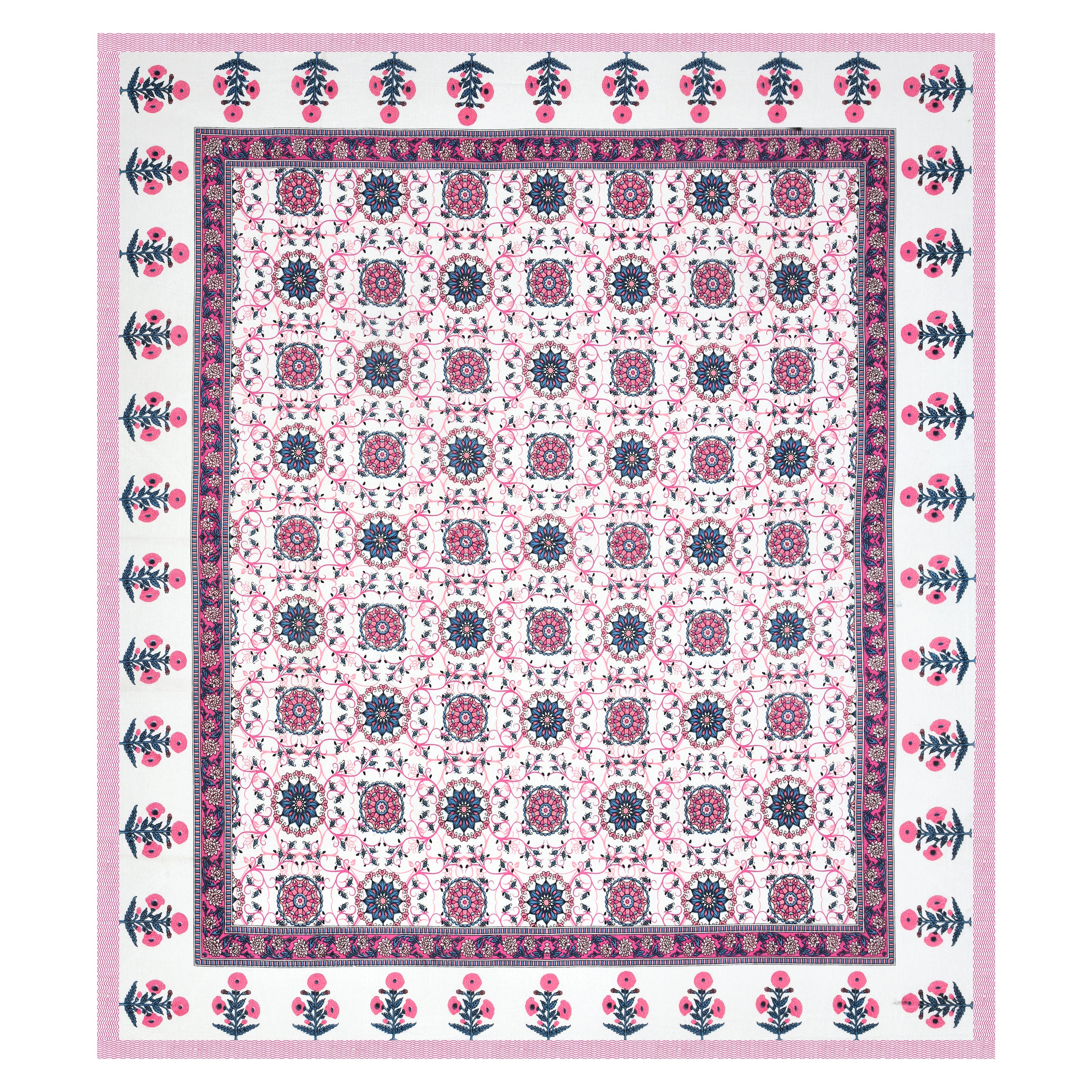 Bright Pink Floral Mandala Print bedsheet