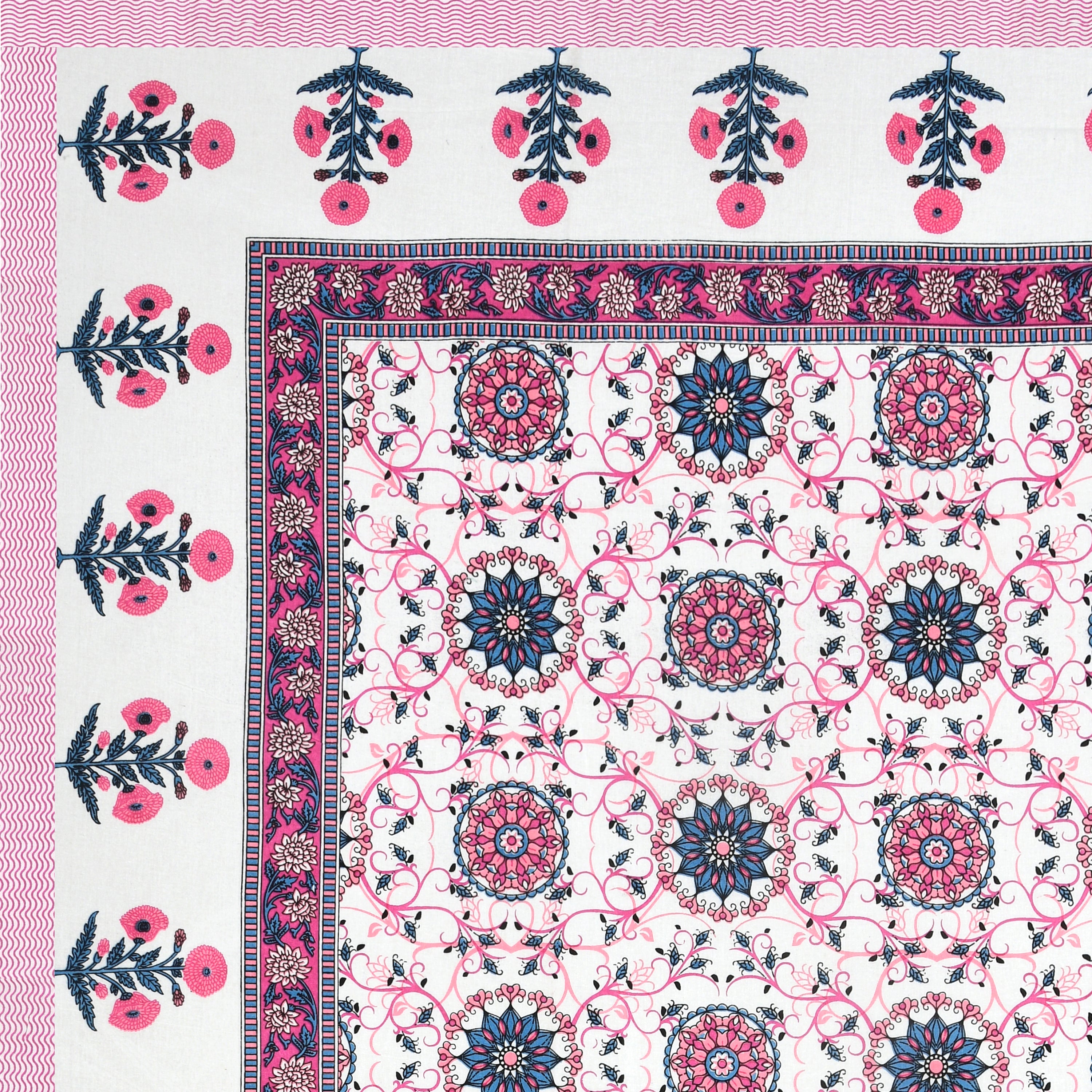 Bright Pink Floral Mandala Print bedsheet