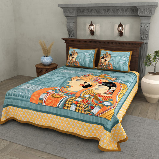 Raja Rani Print Cotton Bedsheet – Double Size
