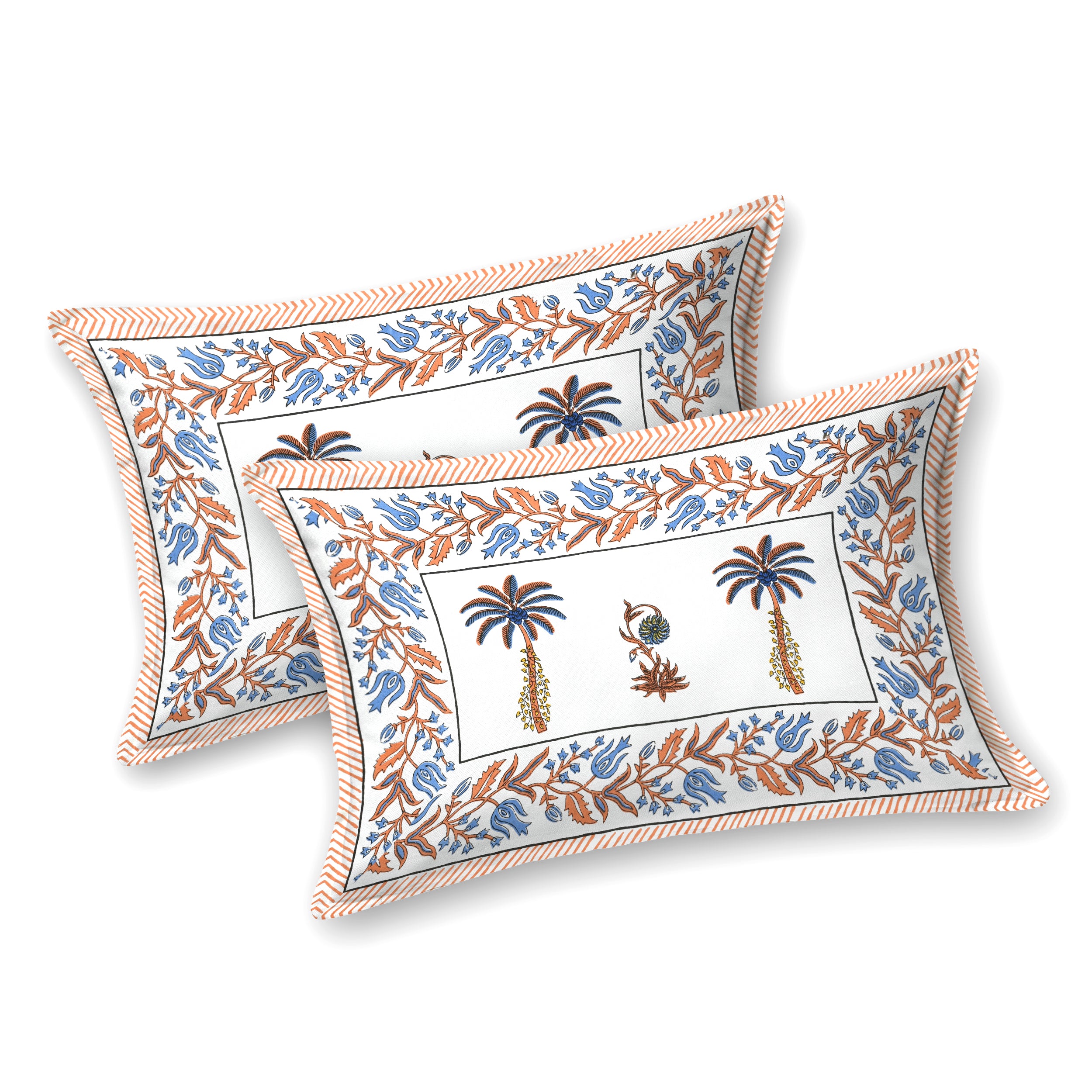 Palm Paradise King Size Bedsheet – Orange Blue
