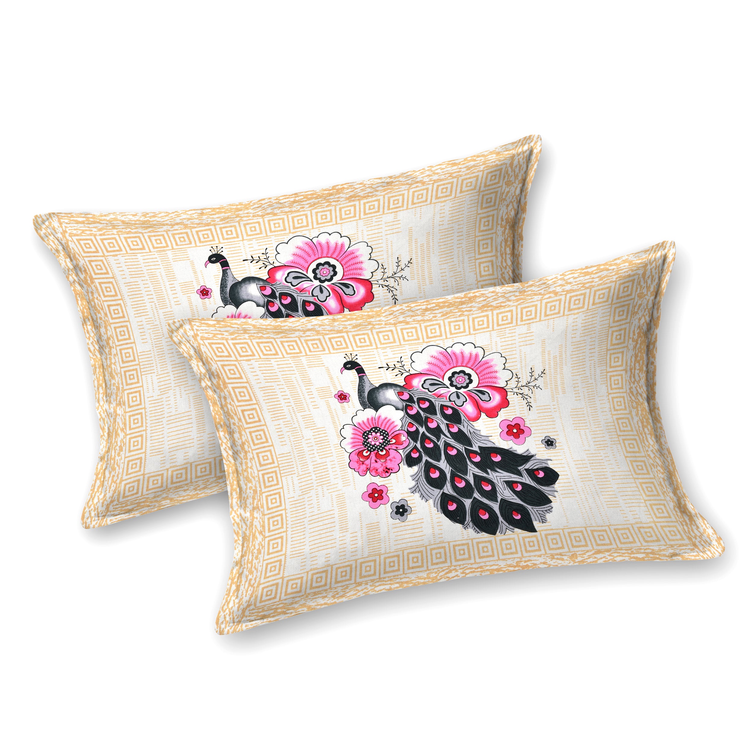 Pink Peacock Glory Cotton Bedsheet