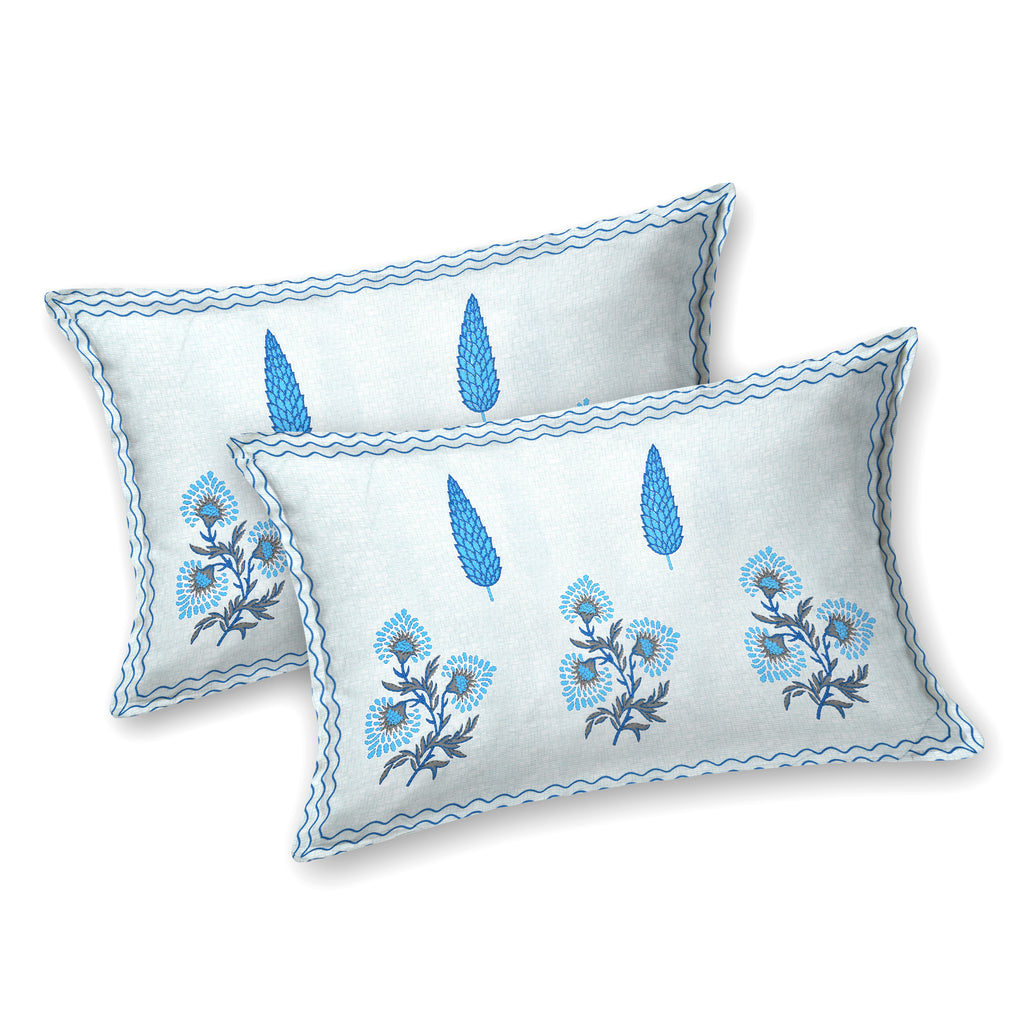 Sky Blue Blooms Super King Size Bedsheet