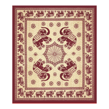 Royal Elephant Print Cotton Bedsheet – Maroon Elegance