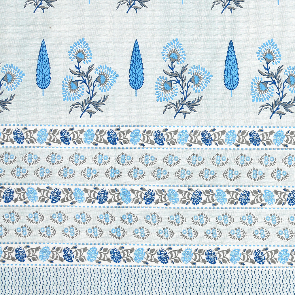 Sky Blue Blooms Super King Size Bedsheet