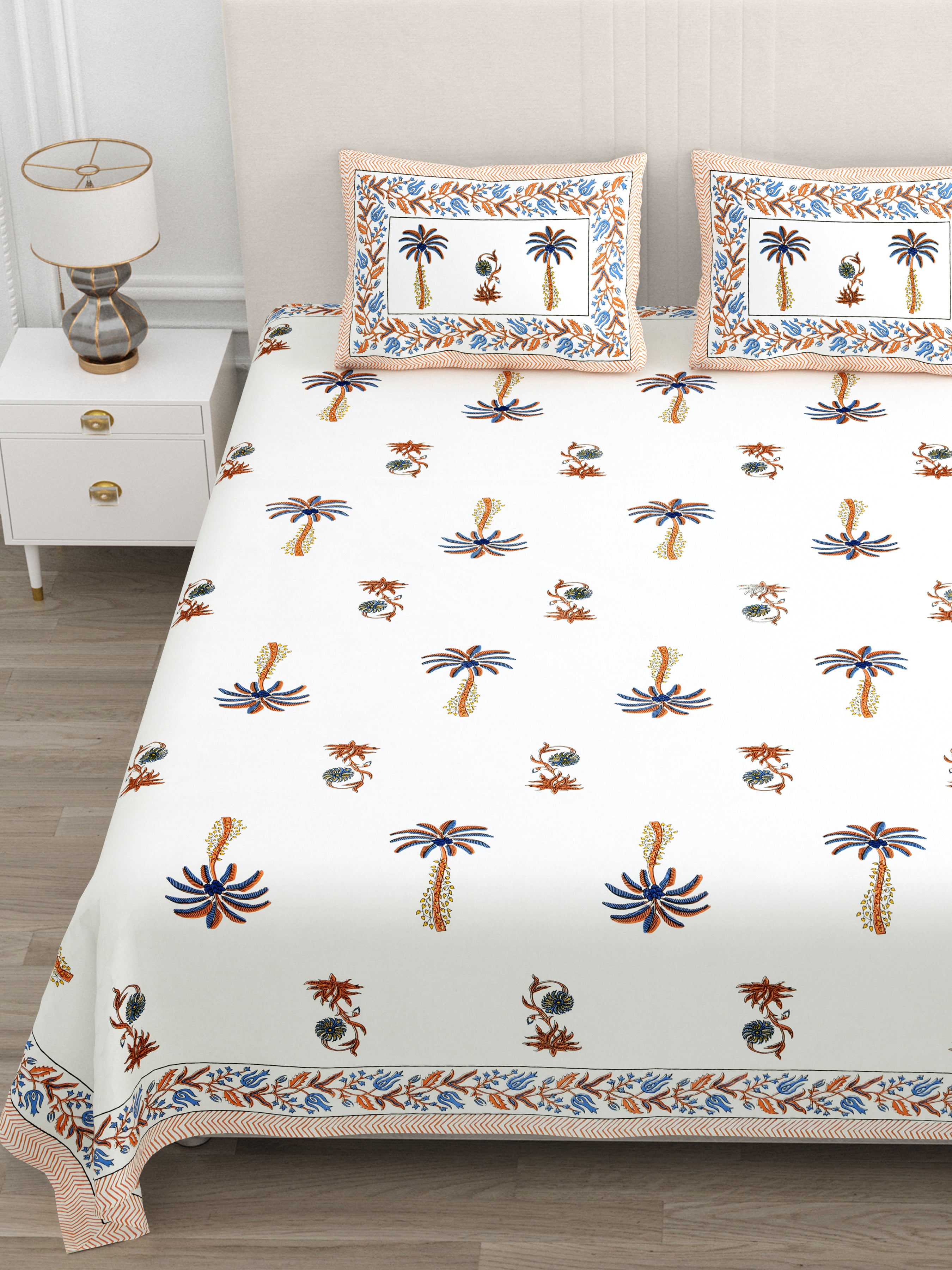 Palm Paradise King Size Bedsheet – Orange Blue