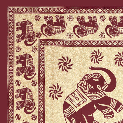 Royal Elephant Print Cotton Bedsheet – Maroon Elegance