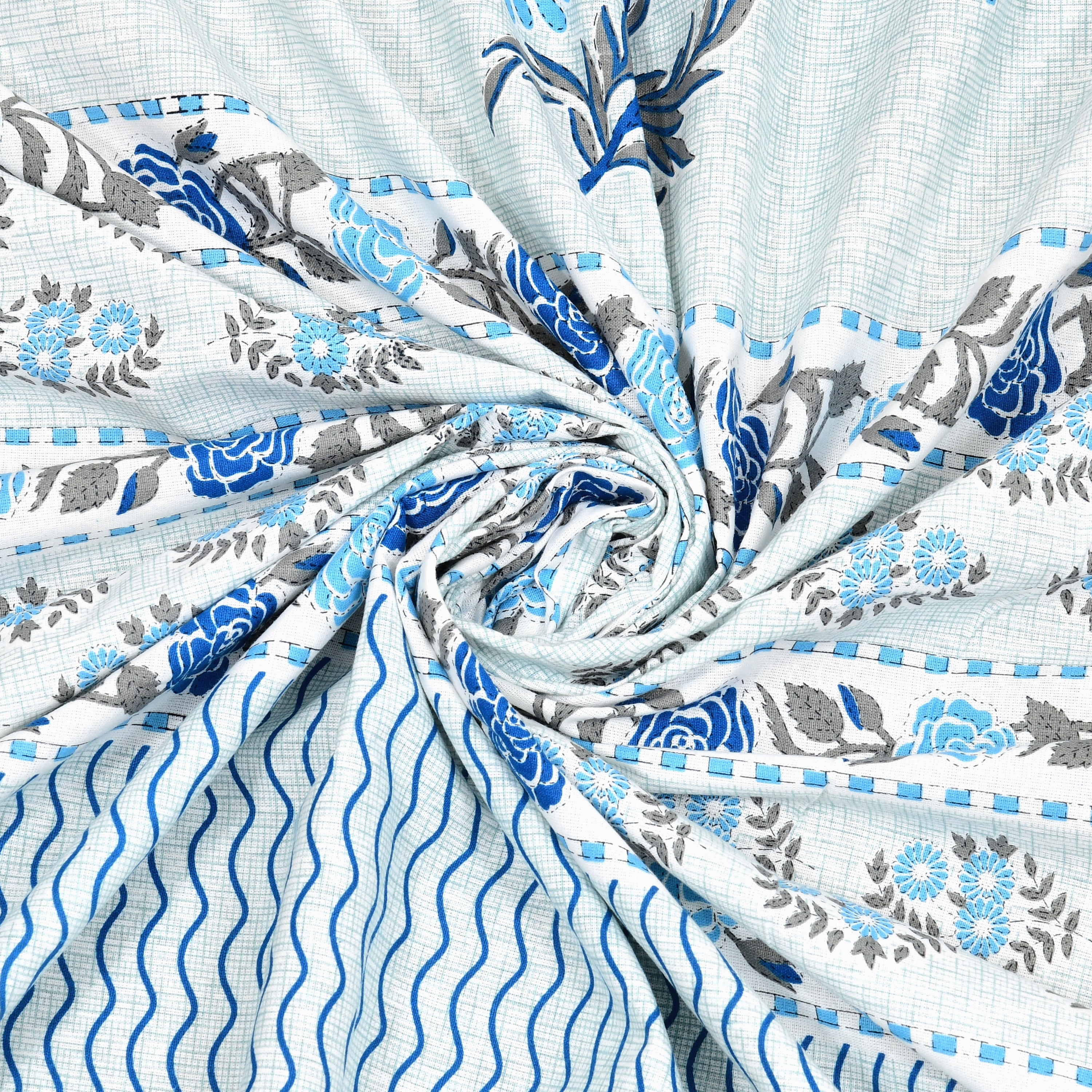 Sky Blue Blooms Super King Size Bedsheet