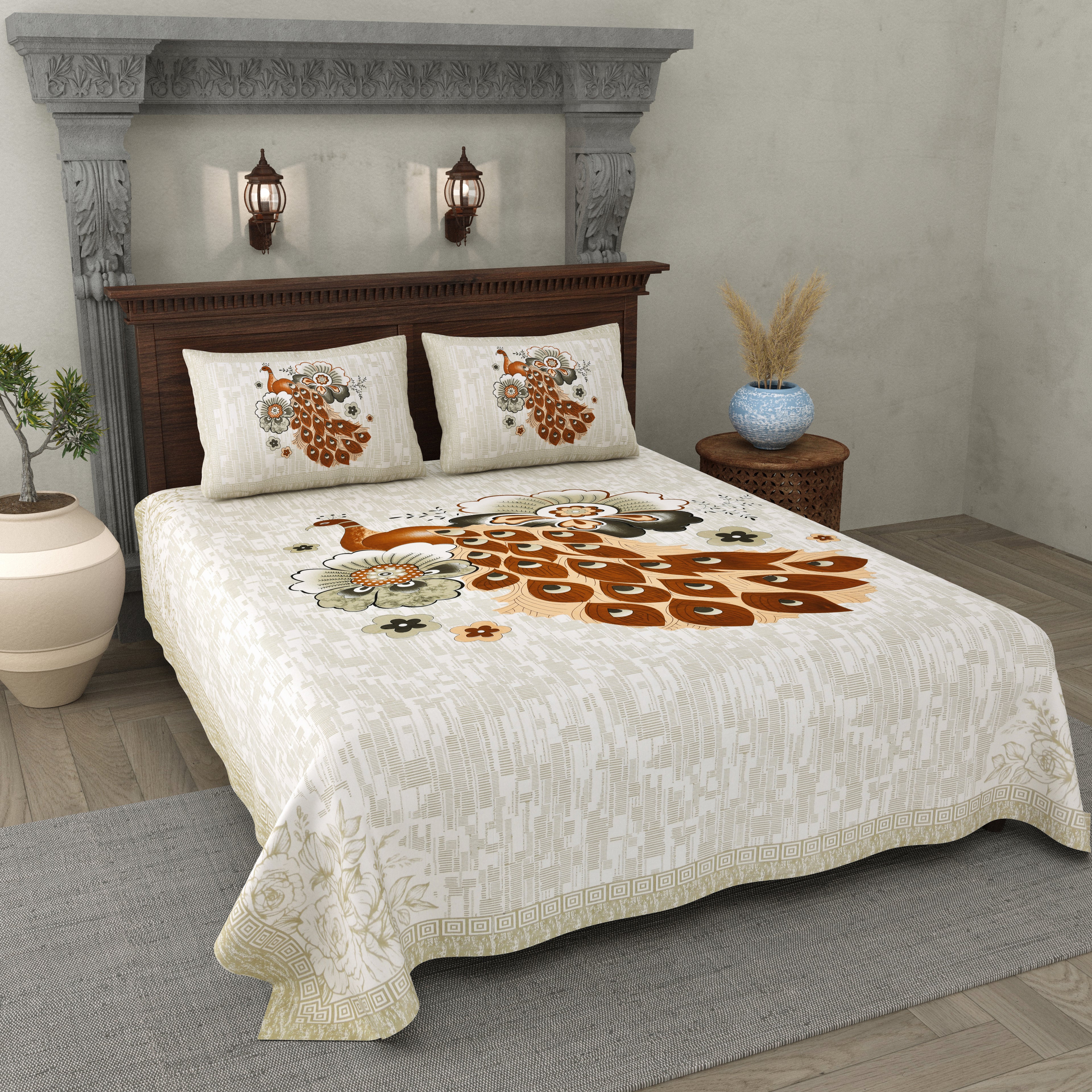 Rust Peacock Glory Cotton Bedsheet