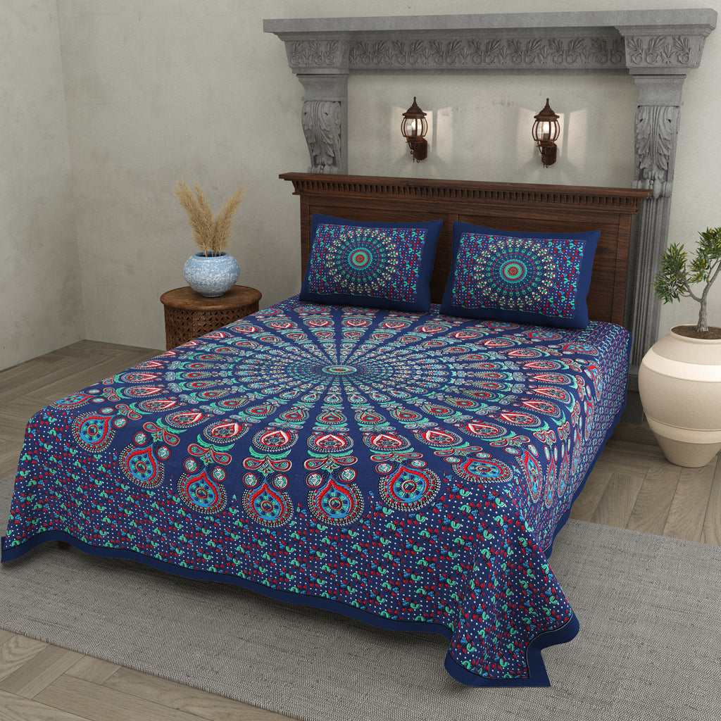 Blue Mandala Radiance Cotton Bedsheet