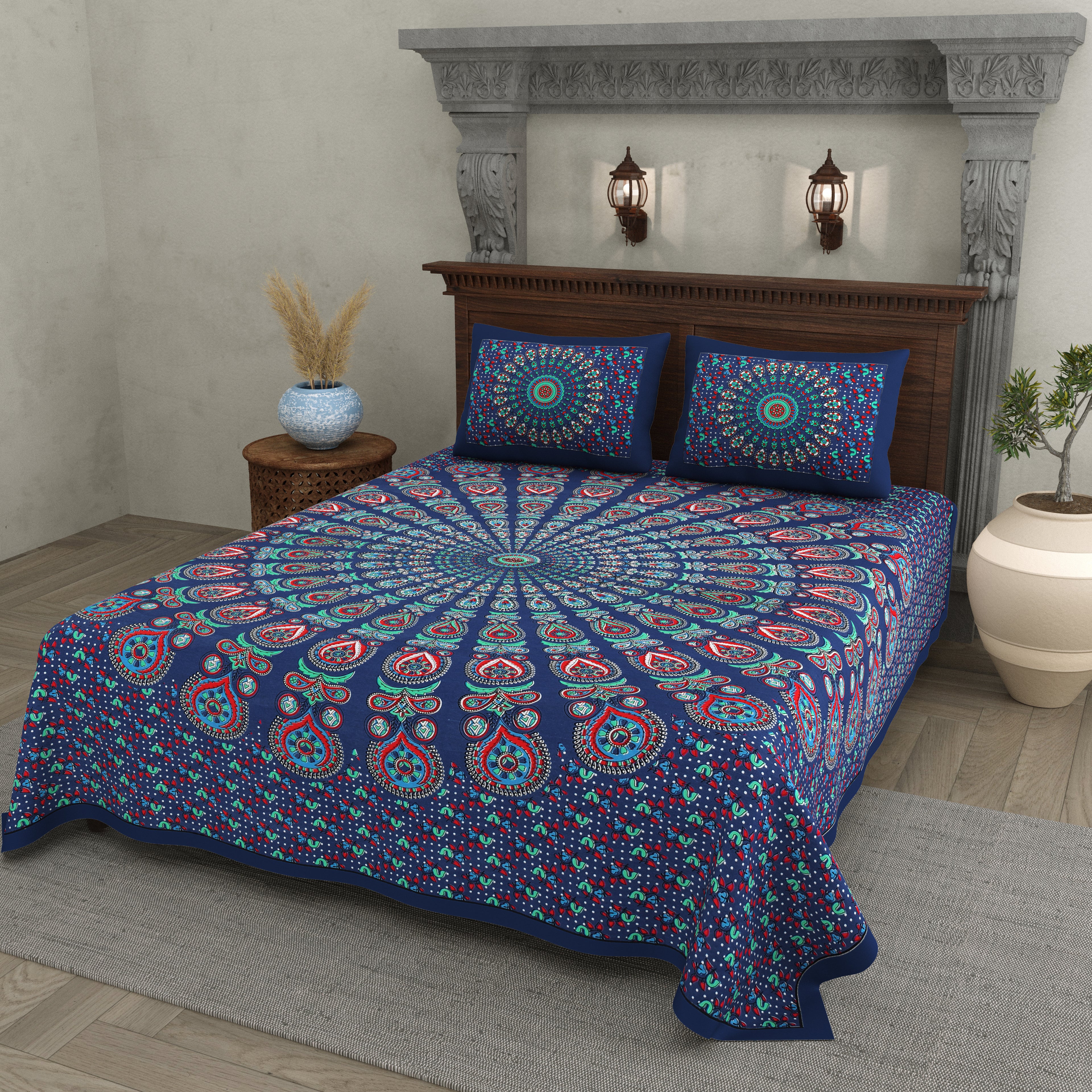 Blue Mandala Radiance Cotton Bedsheet