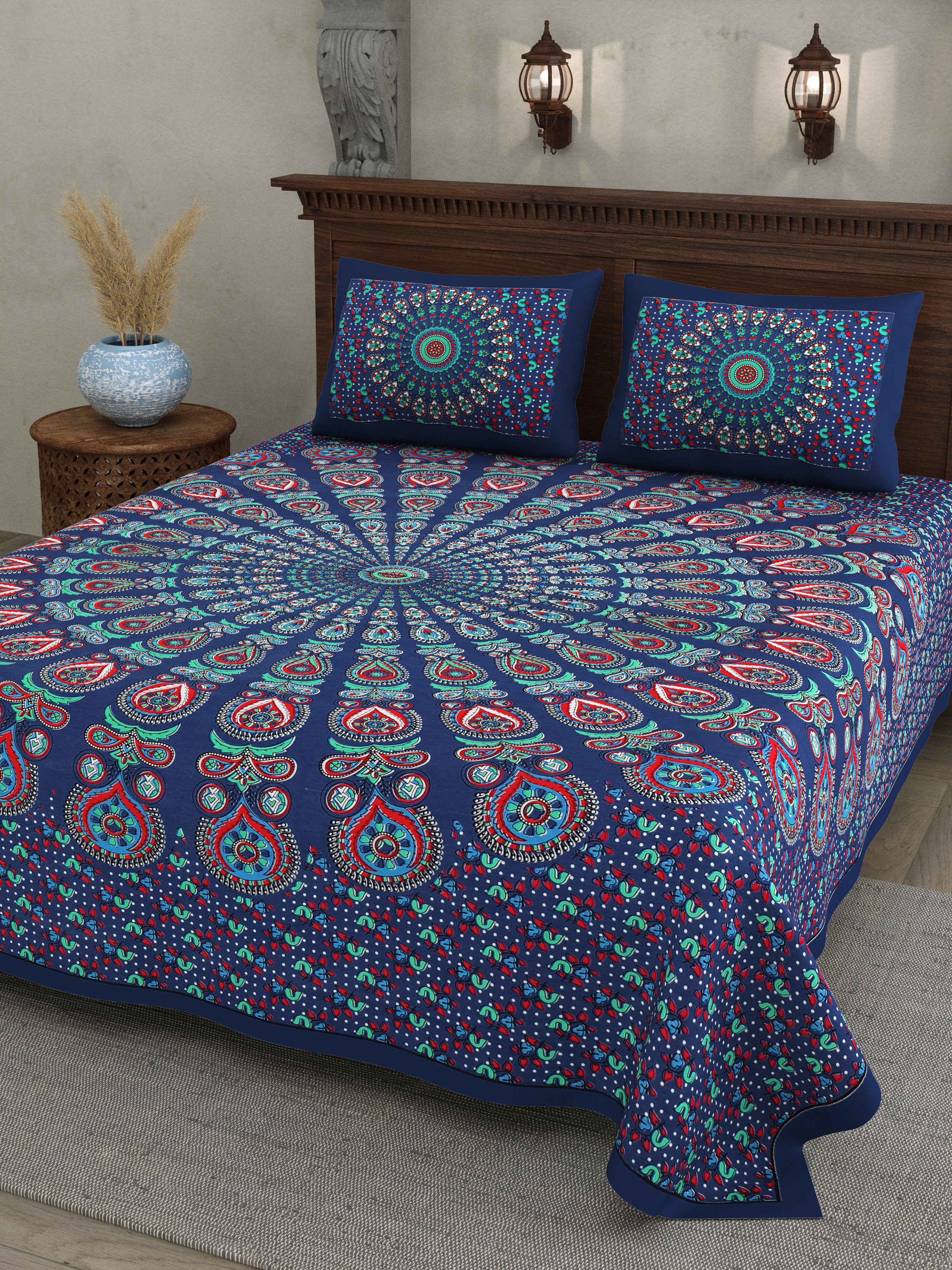 Blue Mandala Radiance Cotton Bedsheet