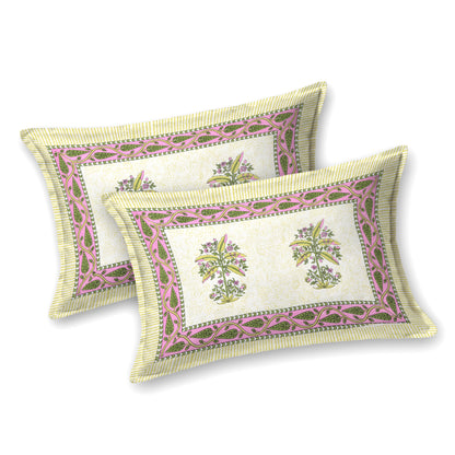 Green Planted Block Print – Cotton Bedsheet Set