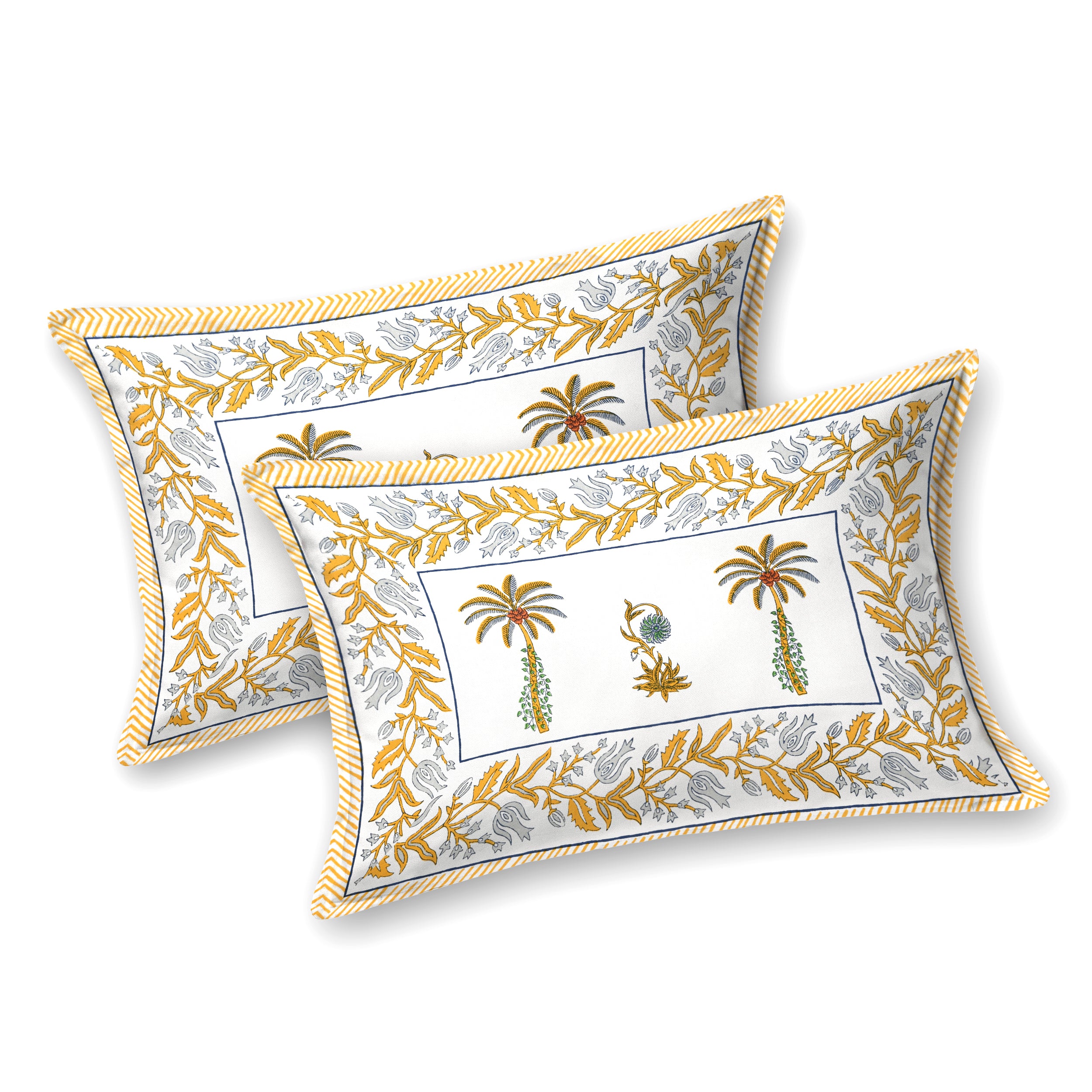 Palm Paradise King Size Bedsheet – Mustard Green