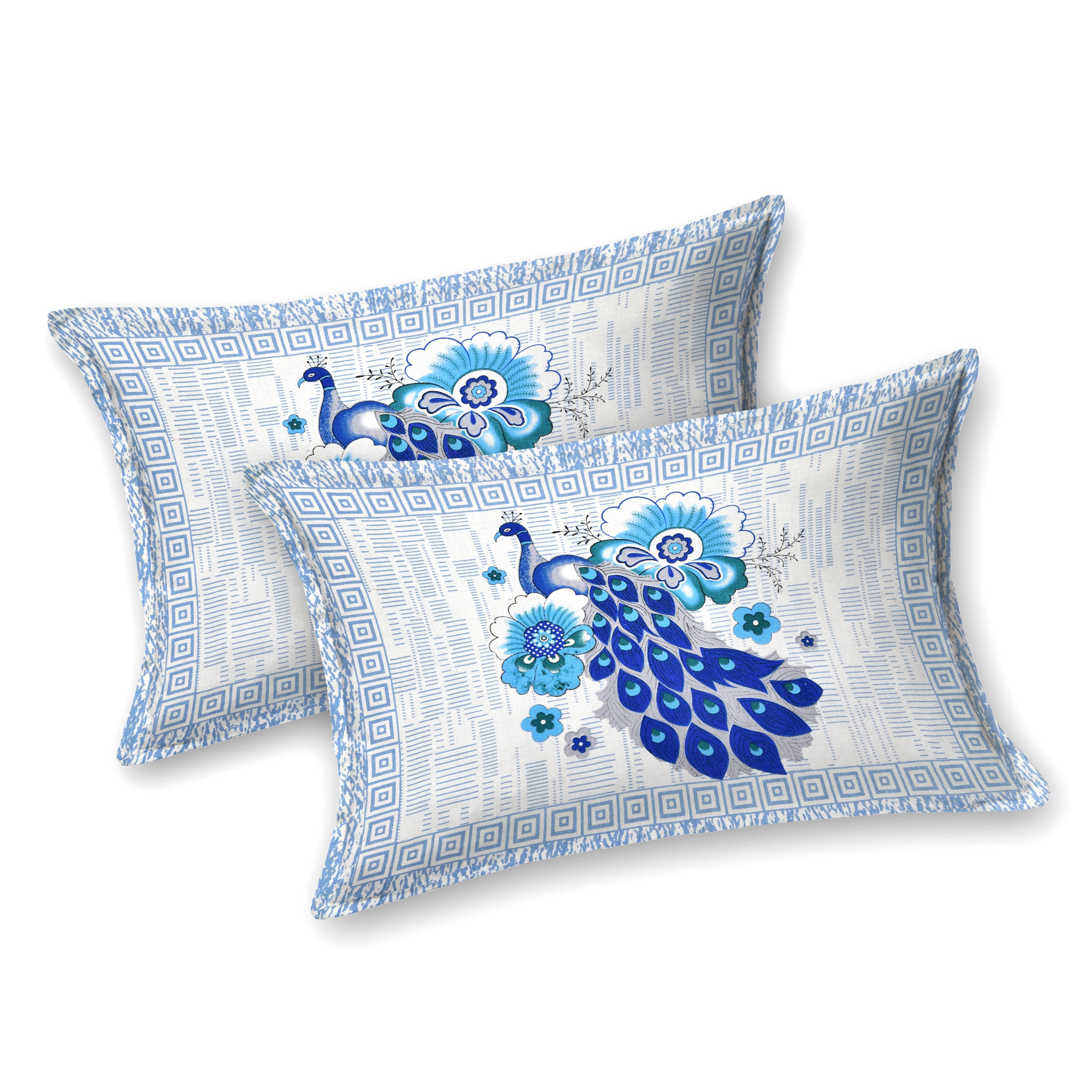 Blue Peacock Glory Cotton Bedsheet